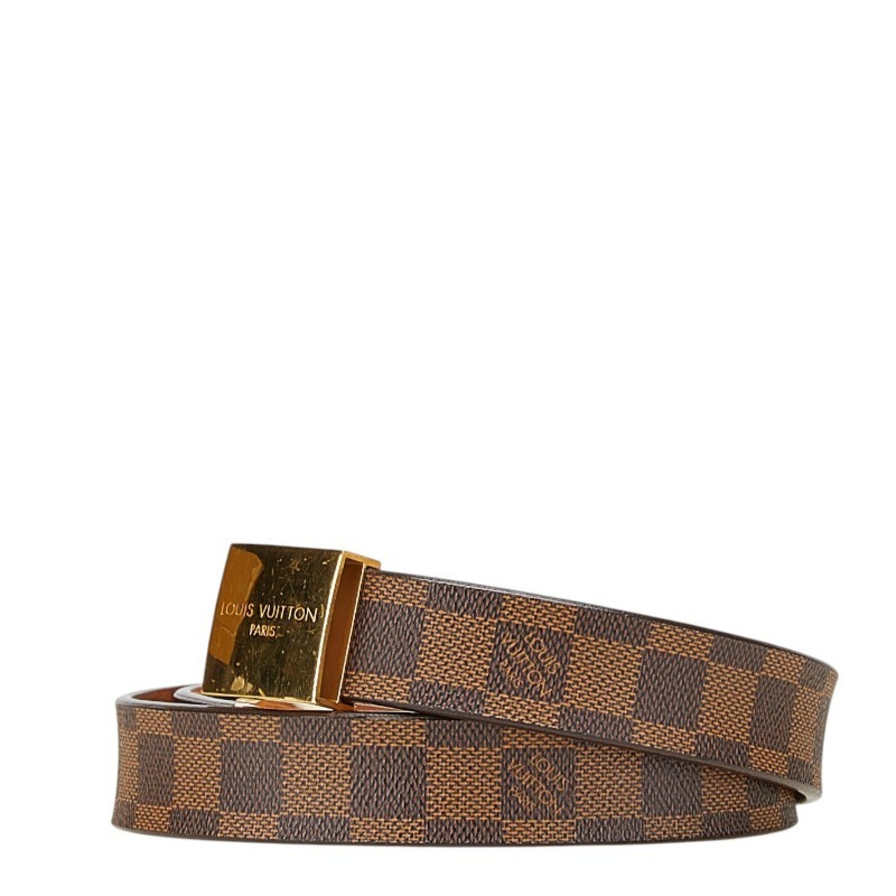 Louis Vuitton Damier Santur Carre Belt 80/32 M6802 Brown Gold Plated PVC Men's LOUIS VUITTON