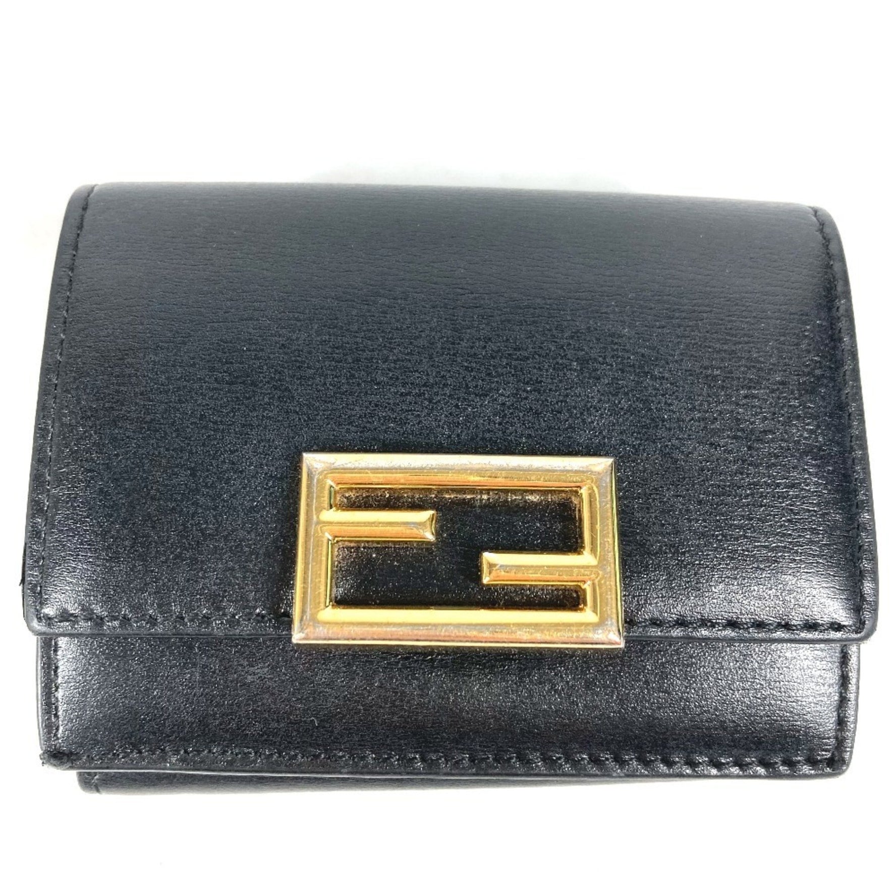 FENDI Logo Compact Wallet Tri-fold Leather