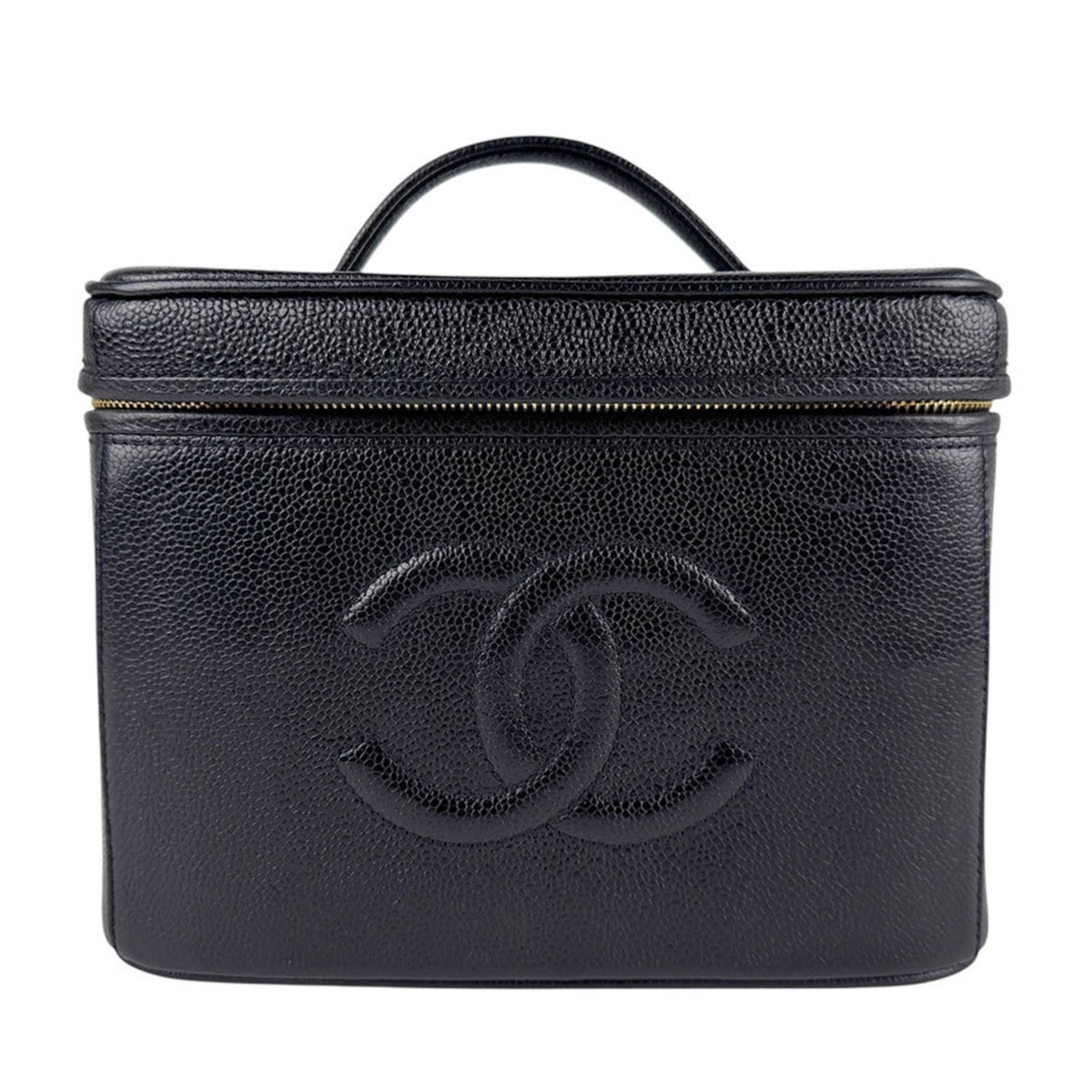CHANEL Handbag, Shoulder Bag, Vanity Caviar Leather, Black and Gold, Women's, Z6465