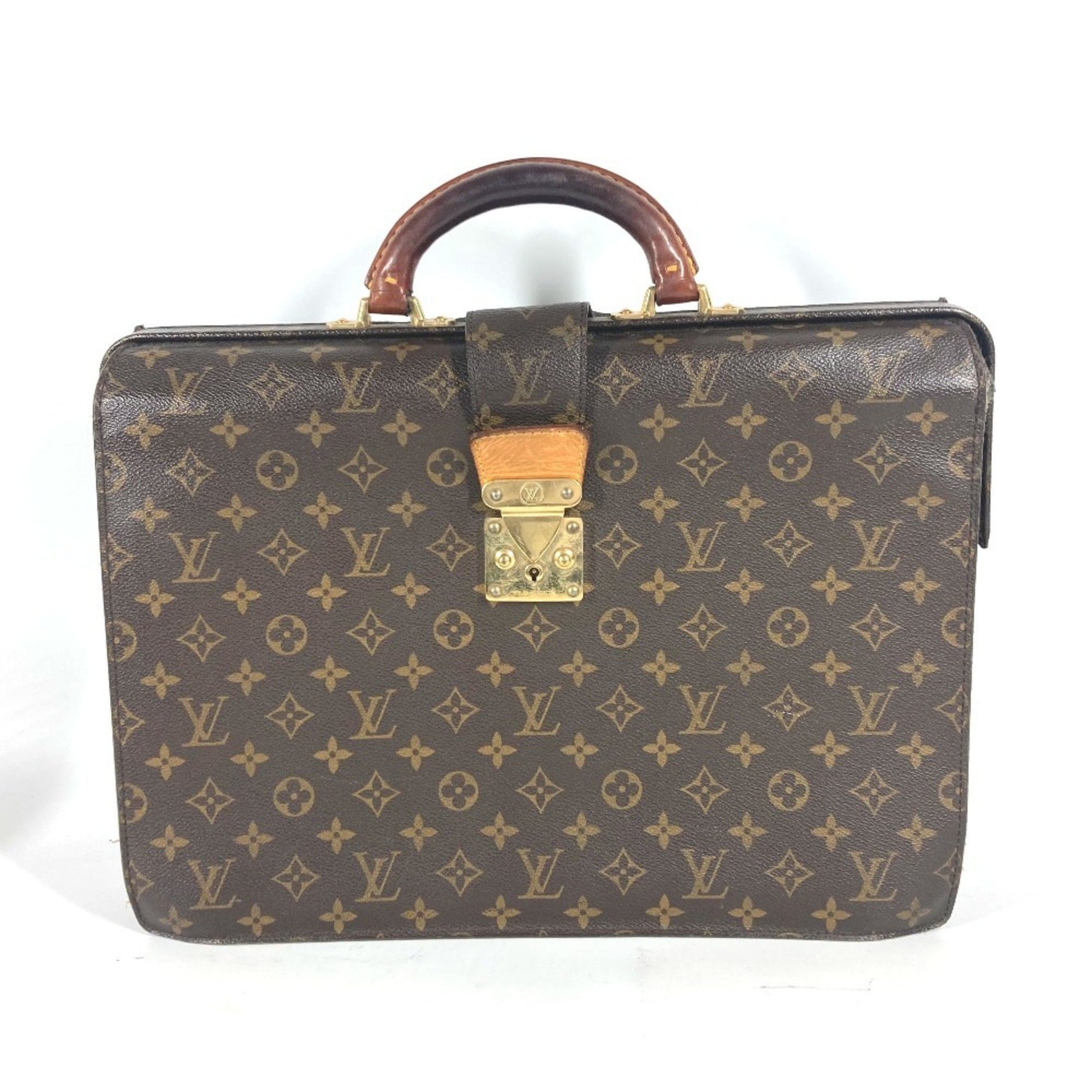 Louis Vuitton Monogram Serviette Fermoir Document Bag Briefcase Business Canvas Men's Brown