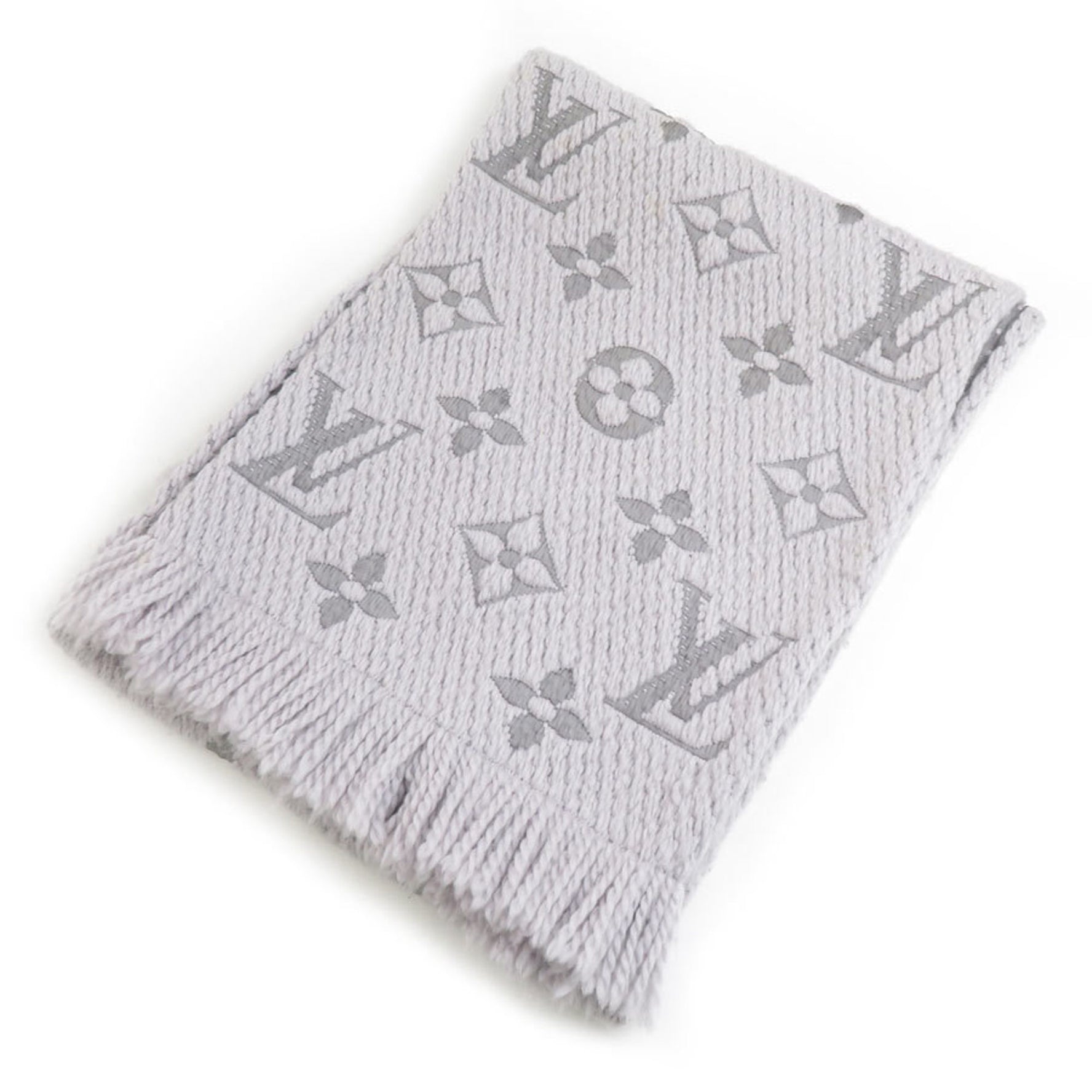 Louis Vuitton Scarf Echarpe Mania Wool Silk Purple Gray