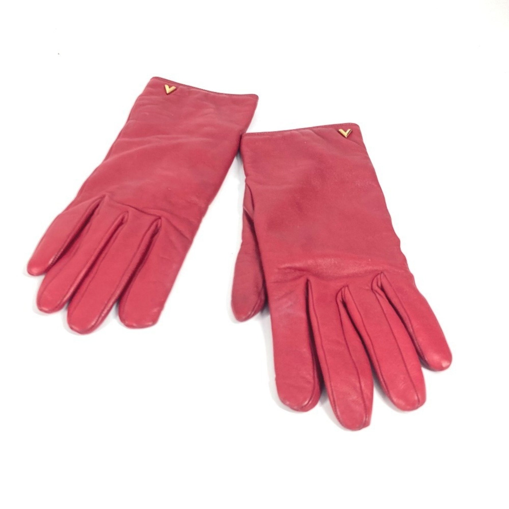 Louis Vuitton V logo leather gloves, accessories, leather, red