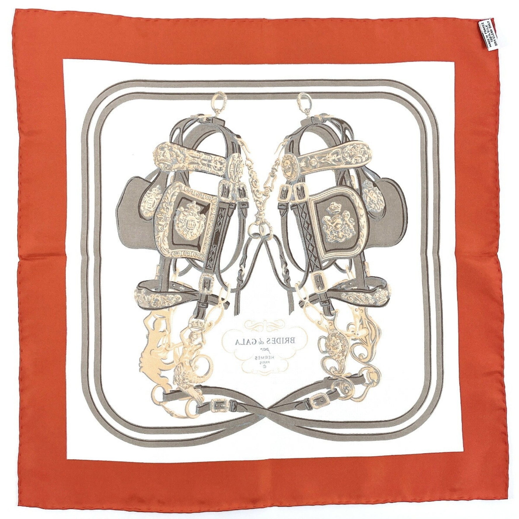 HERMES Hermes Carre 45 BRIDES de GARA Scarf Muffler Silk Brown Women's