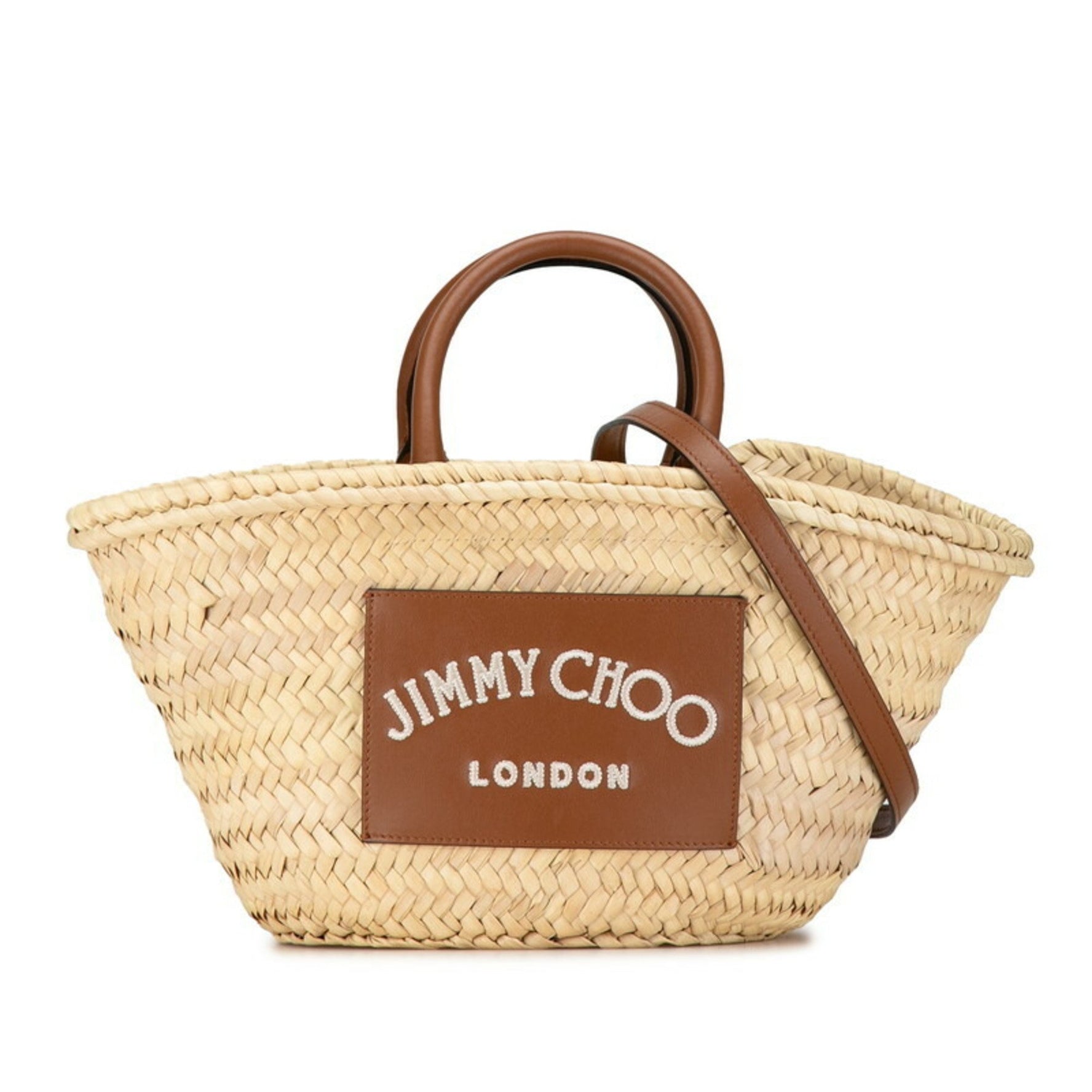 Jimmy Choo Shoulder Bag Beige Brown Raffia Leather