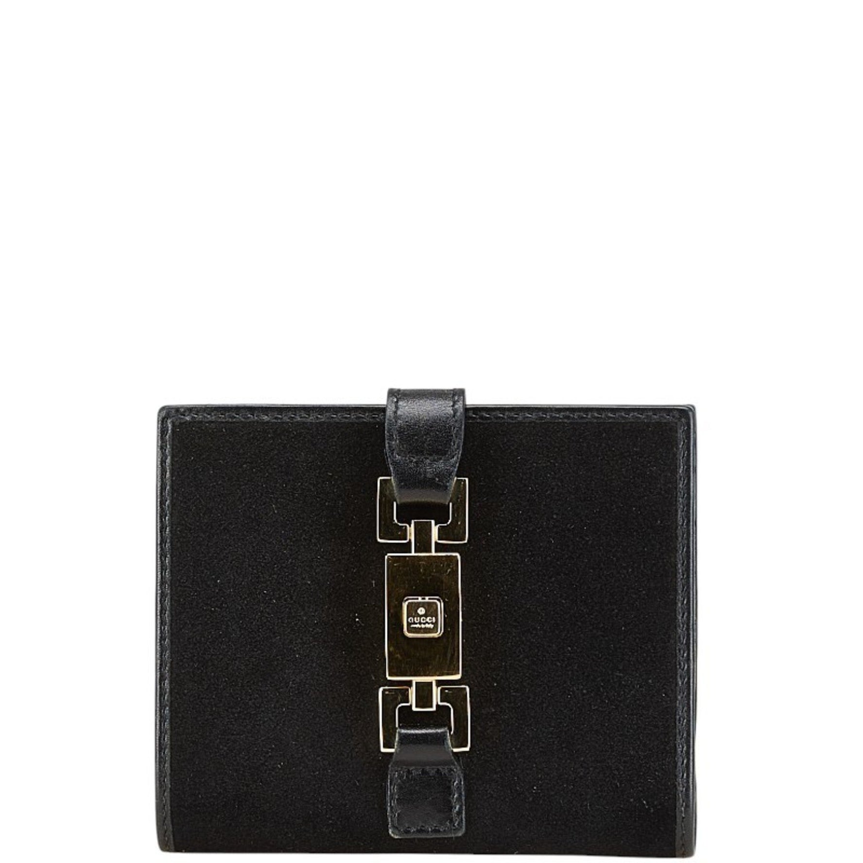 Gucci Jackie Tri-fold Wallet 035 2126 2129 Black Gold Leather Suede