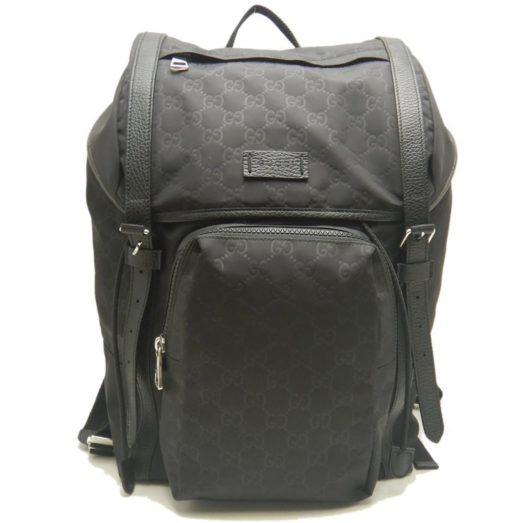 GUCCI Daypack Backpack in GG Nylon and Leather, Black,
