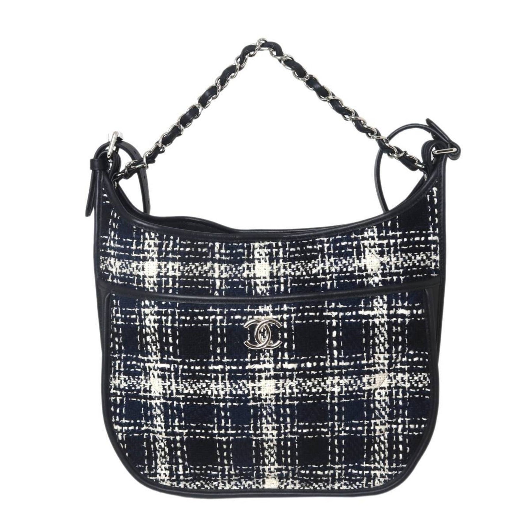 CHANEL shoulder bag, GC Seal Tweed Matelasse, Navy and White Cotton