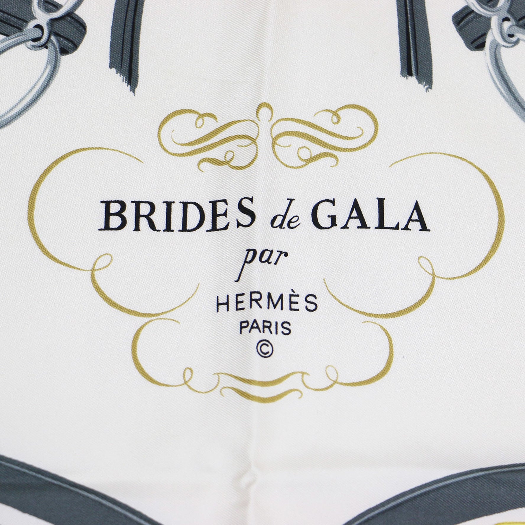 HERMES Scarf Muffler Pink White Carré 90 Brides de Gala Silk BRIDES GALA Ceremonial Bridle