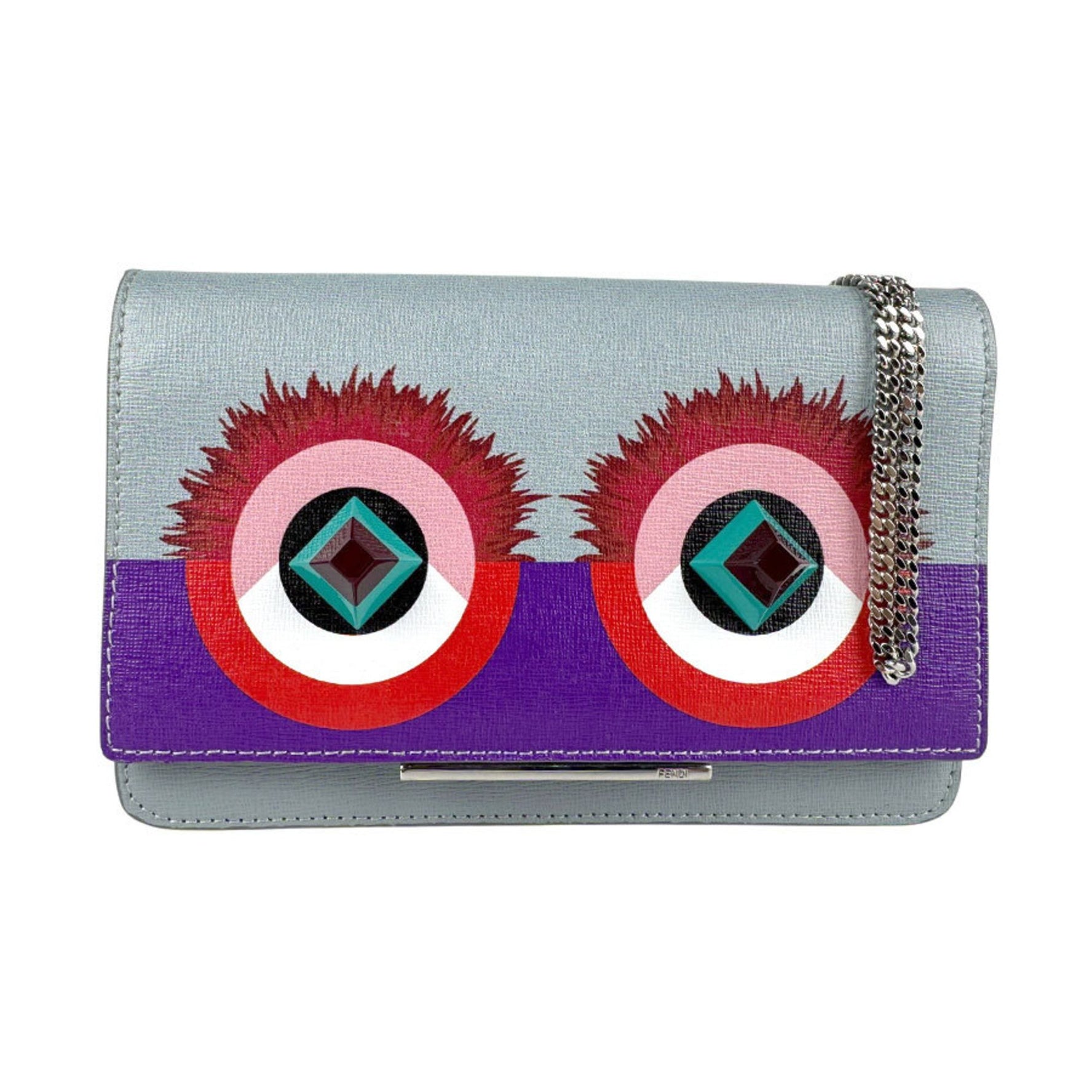 Fendi Chain Wallet, Light Gray Leather
