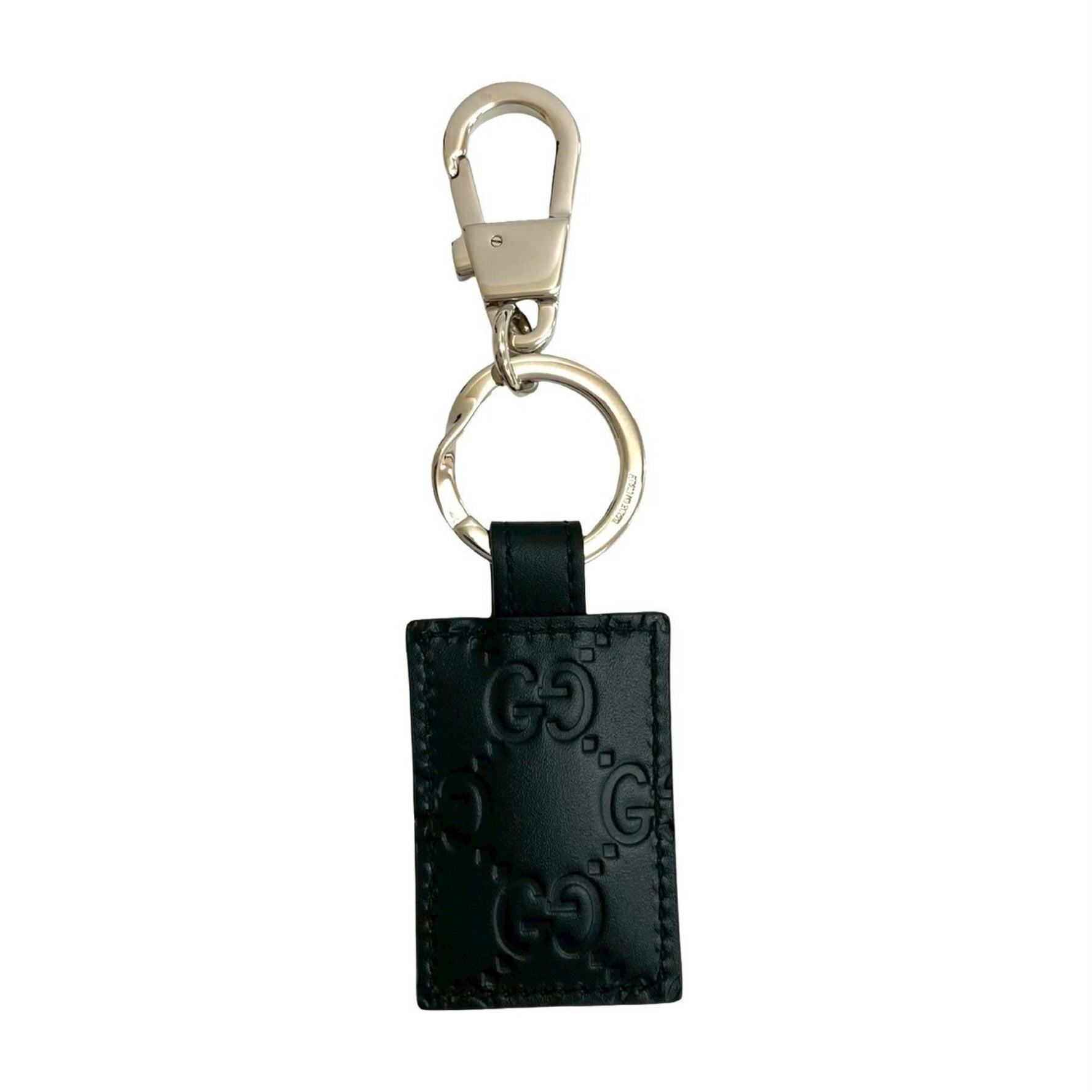 GUCCI Durian Guccissima GG Logo Leather Key Ring Charm in Black and Silver