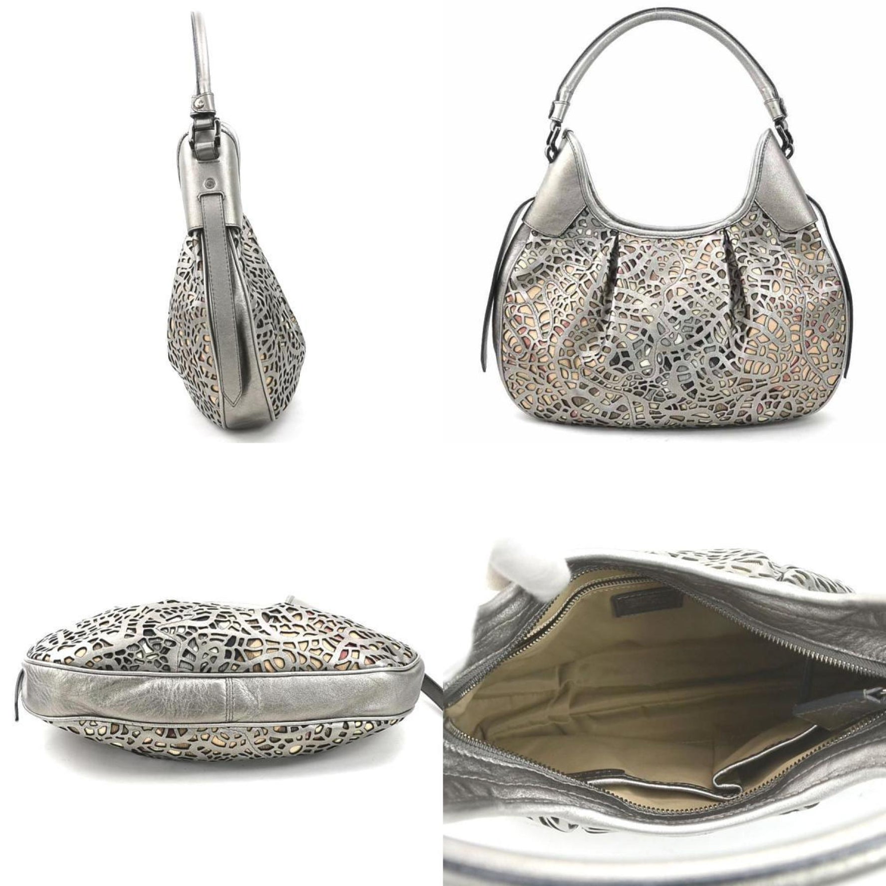 Burberry shoulder bag leather canvas metallic grey beige women's e59932a