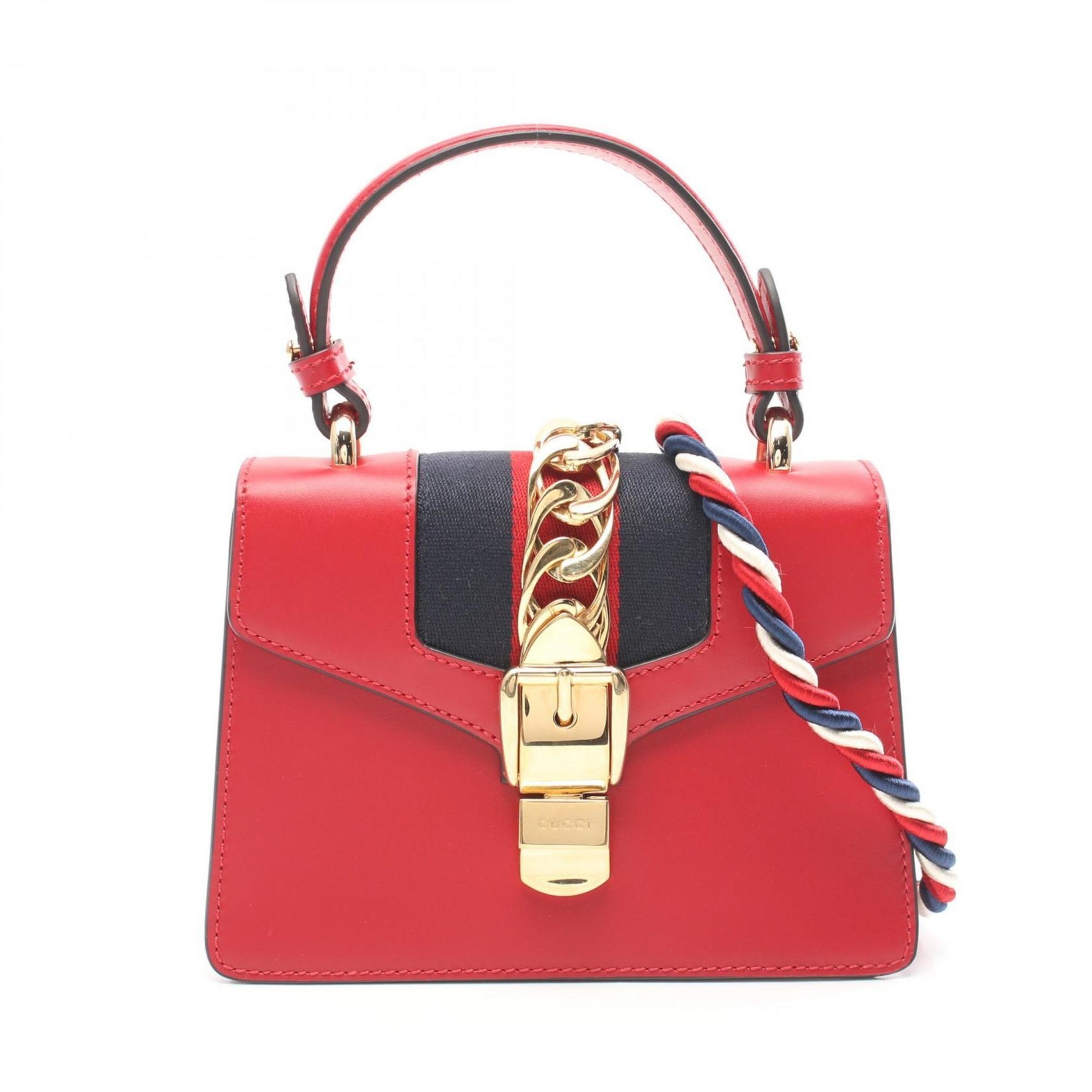 GUCCI Sylvie Sherry Line Handbag Leather Red Multicolor