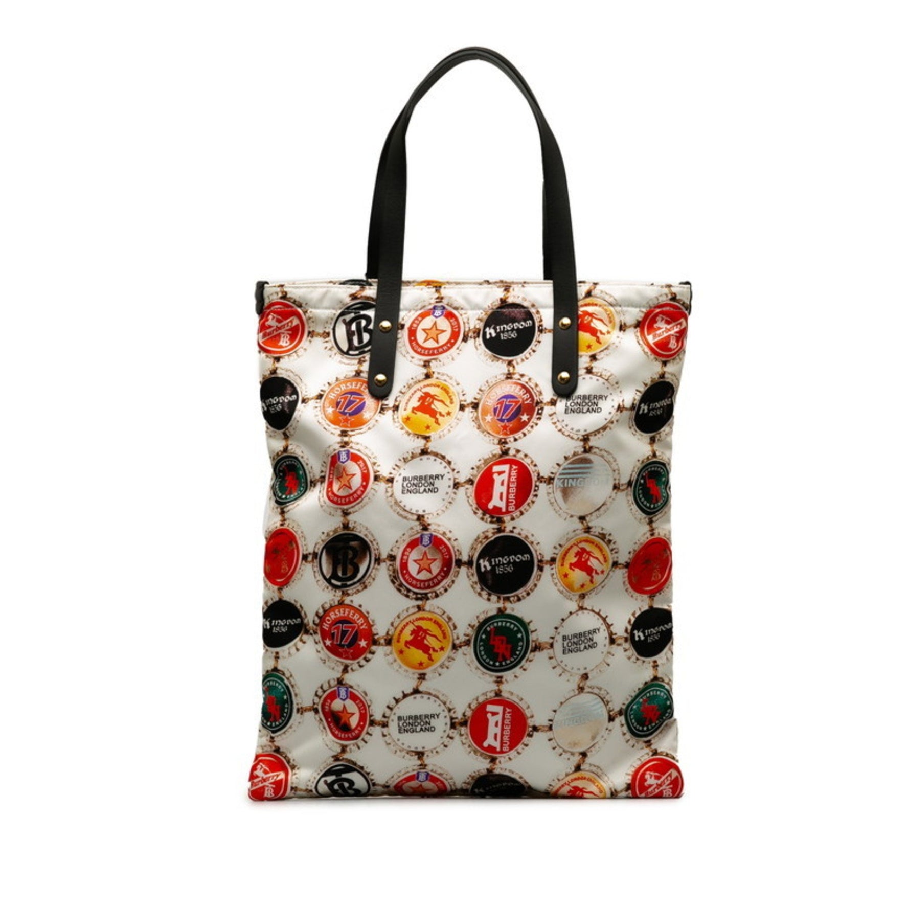 Burberry Bottle Cap Logo Handbag Tote Bag in White and Multicolor Nylon Leather