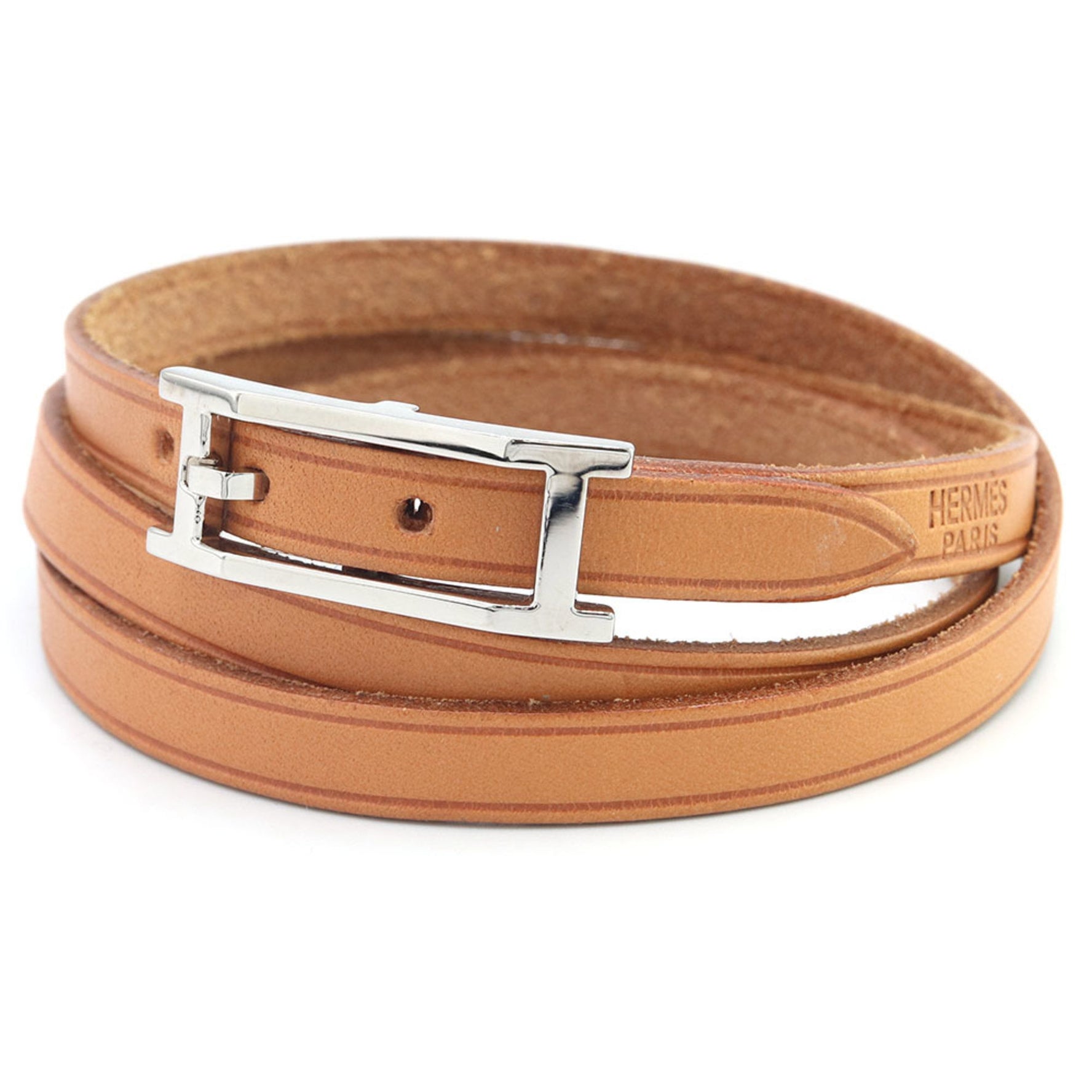 Hermes Bracelet API III Light Brown Leather 3 Bangle Women's Men's HERMES