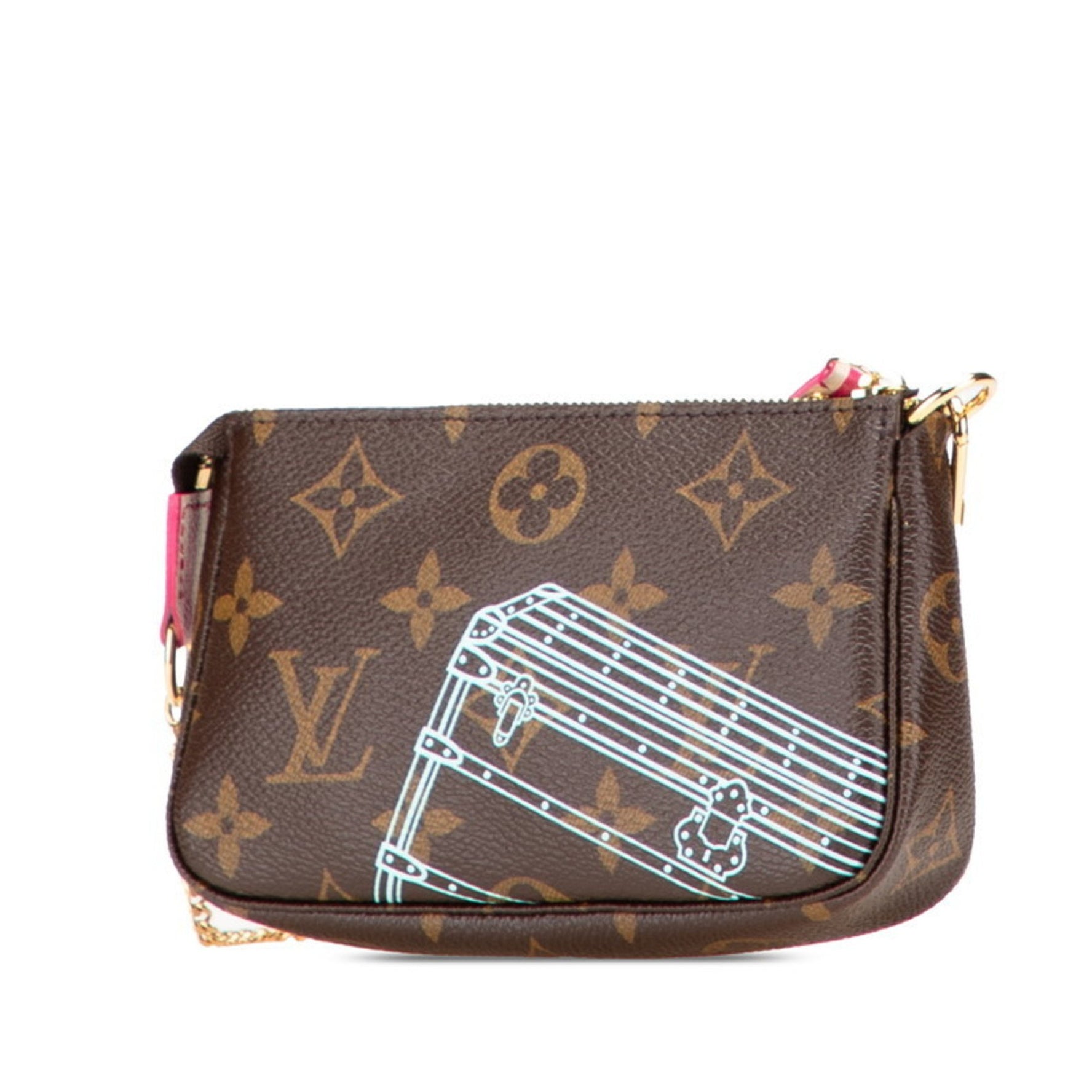 Louis Vuitton Monogram Mini Pochette Accessoires Christmas Limited Edition Pouch Handbag Brown Pink LOUIS VUITTON