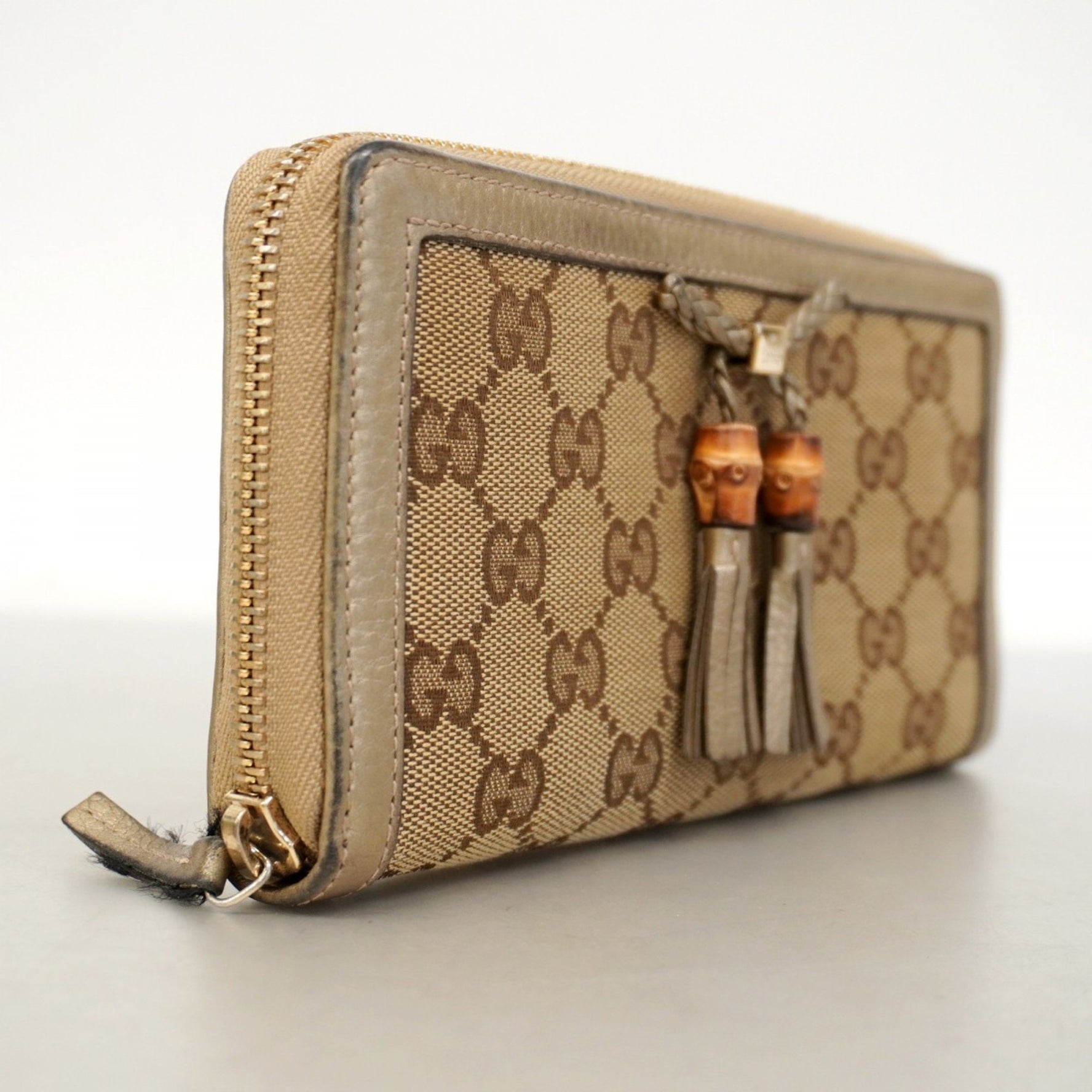 Gucci GG Canvas Bamboo Long Wallet Brown Beige Champagne