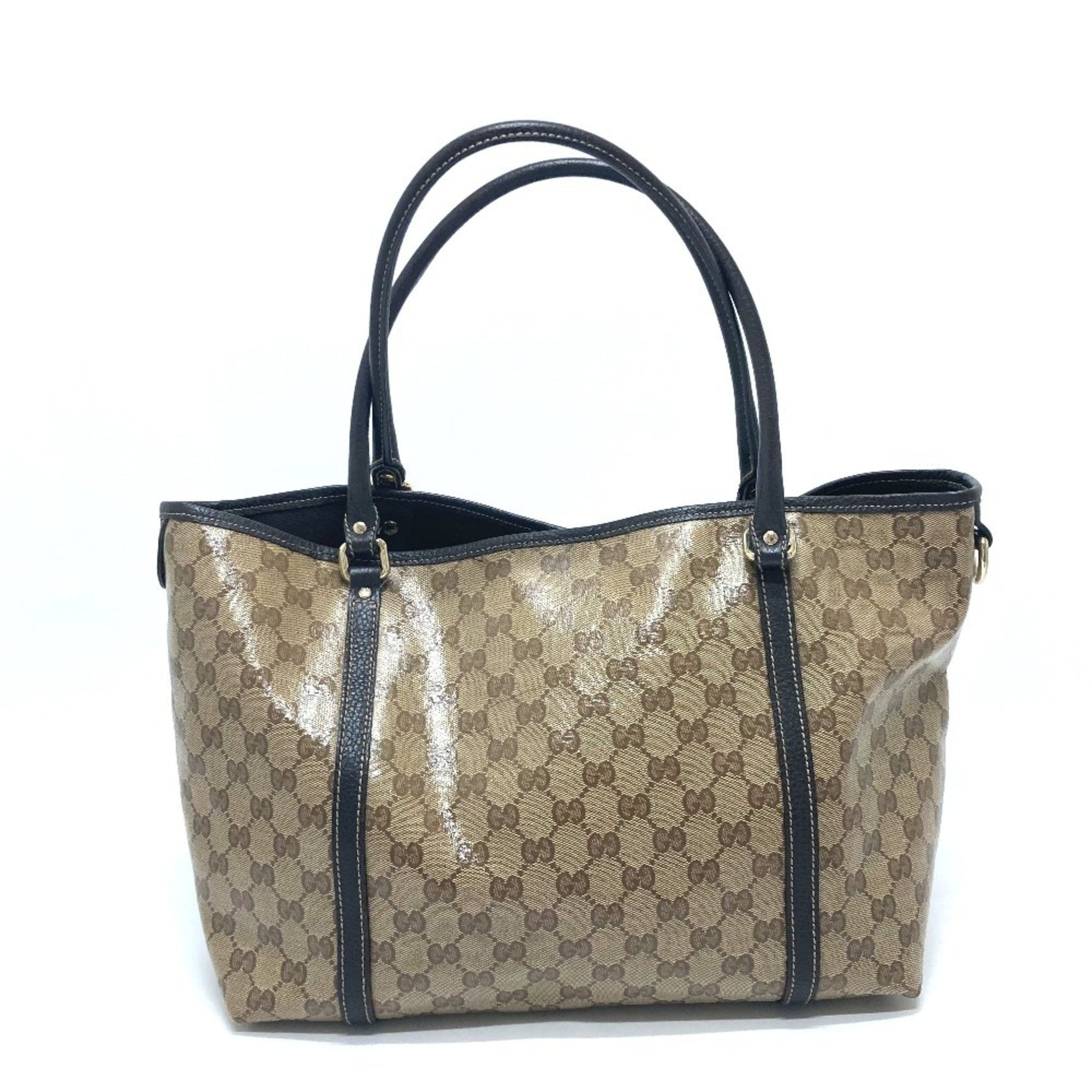 GUCCI GG Crystal Bag Tote Leather Coated Canvas Women's Beige