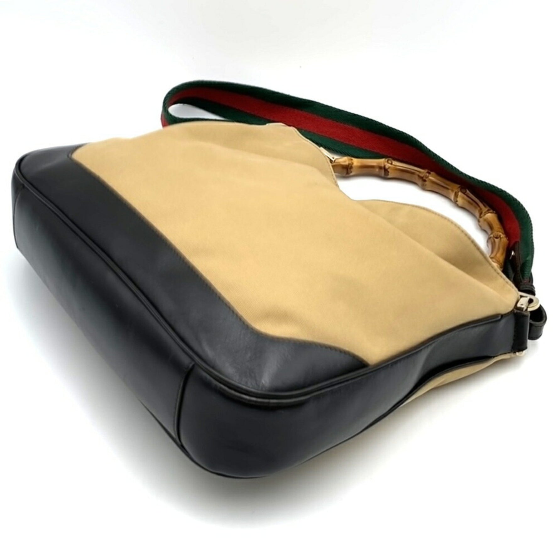 GUCCI 001 4095 Handbag/Shoulder Bag, Bamboo, Sherry Line, Canvas, Leather