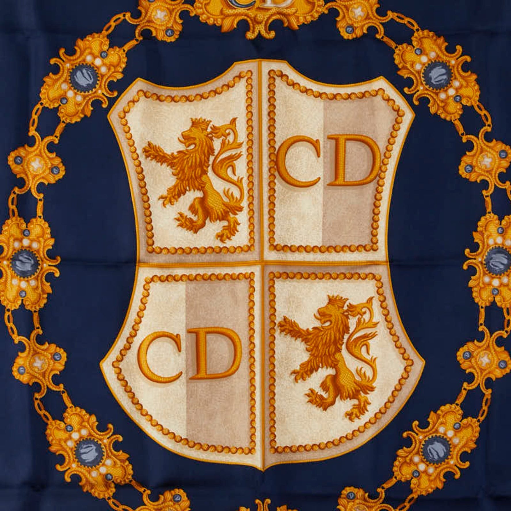 Christian Dior Dior CD logo emblem motif scarf/muffler in and gold silk .