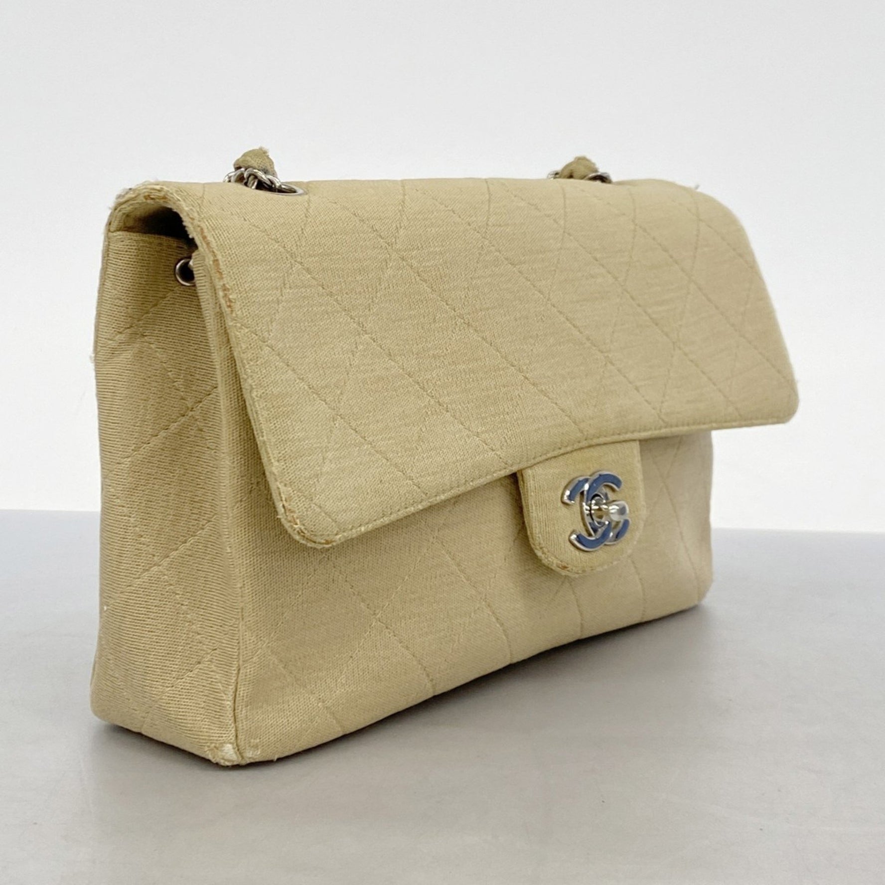 Chanel Matelasse Shoulder Bag, Chain Cotton, Beige, Women's