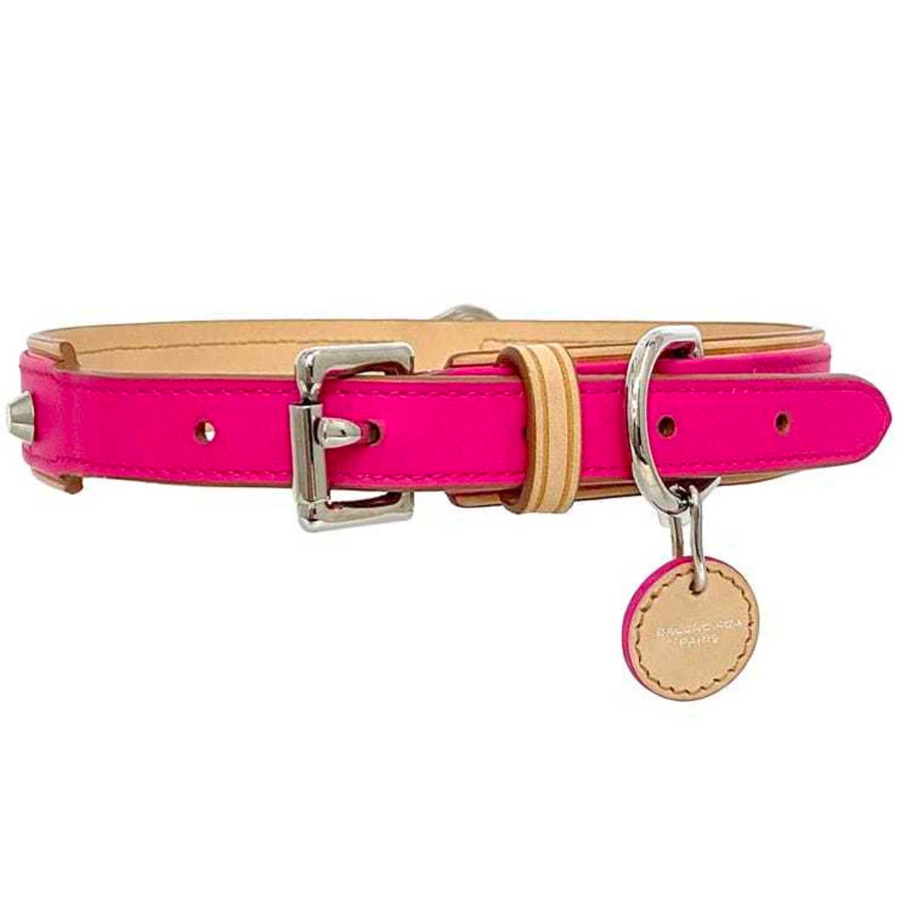 Balenciaga collar ec-21735 pink beige pet supplies leather 5671 BALENCIAGA dog neon color charm studs accessories