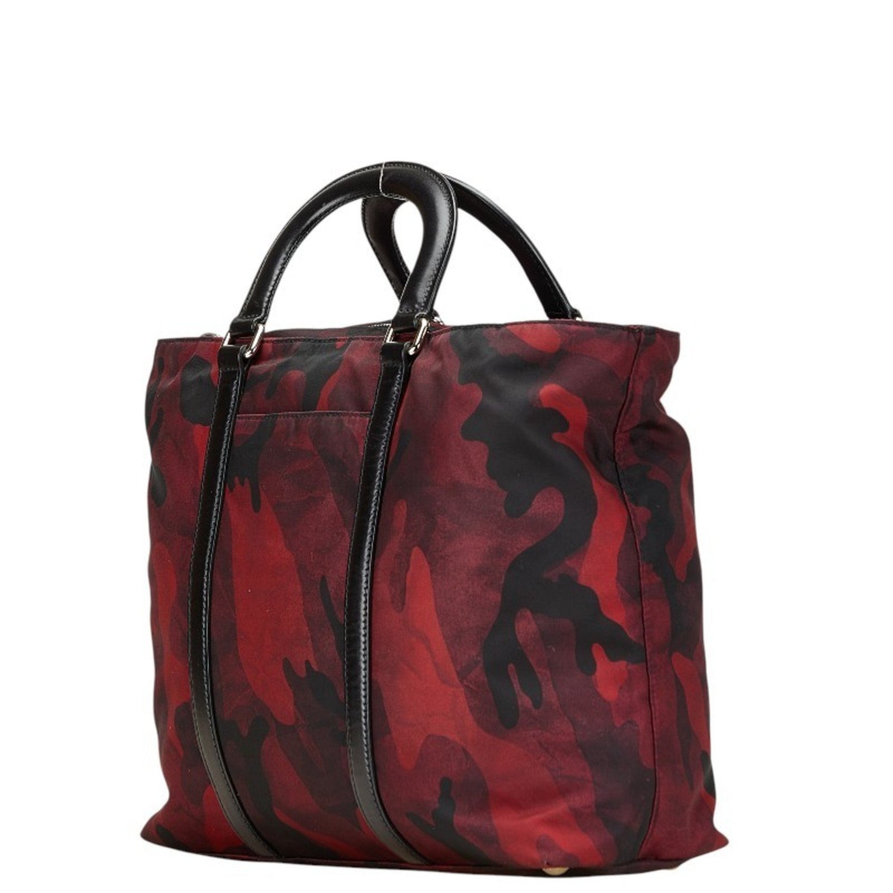 Prada Triangle Logo Camouflage Handbag/Shoulder Bag Wine Red, Black, Nylon, Leather