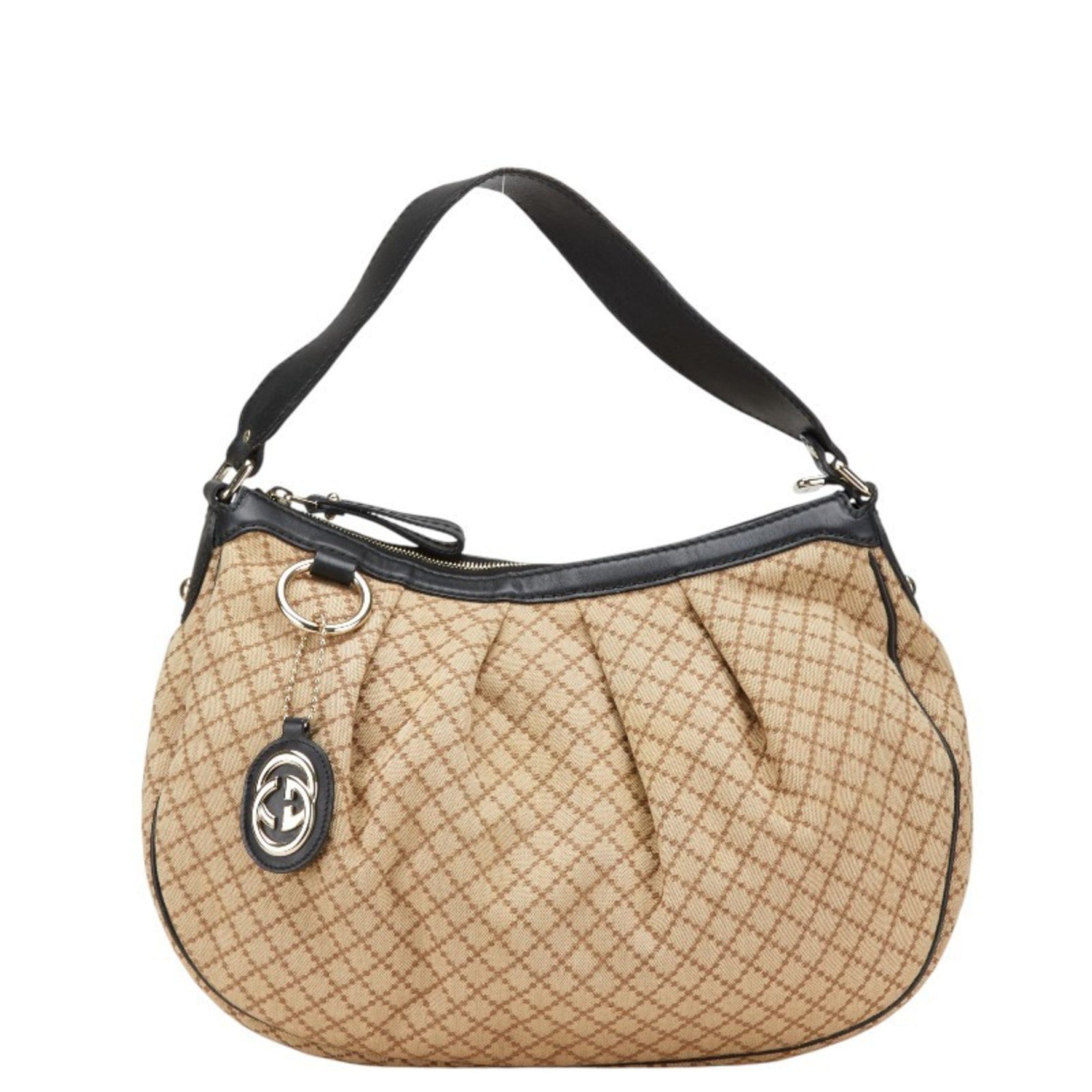 Gucci Diamante One-Shoulder Bag Beige Black Canvas Leather