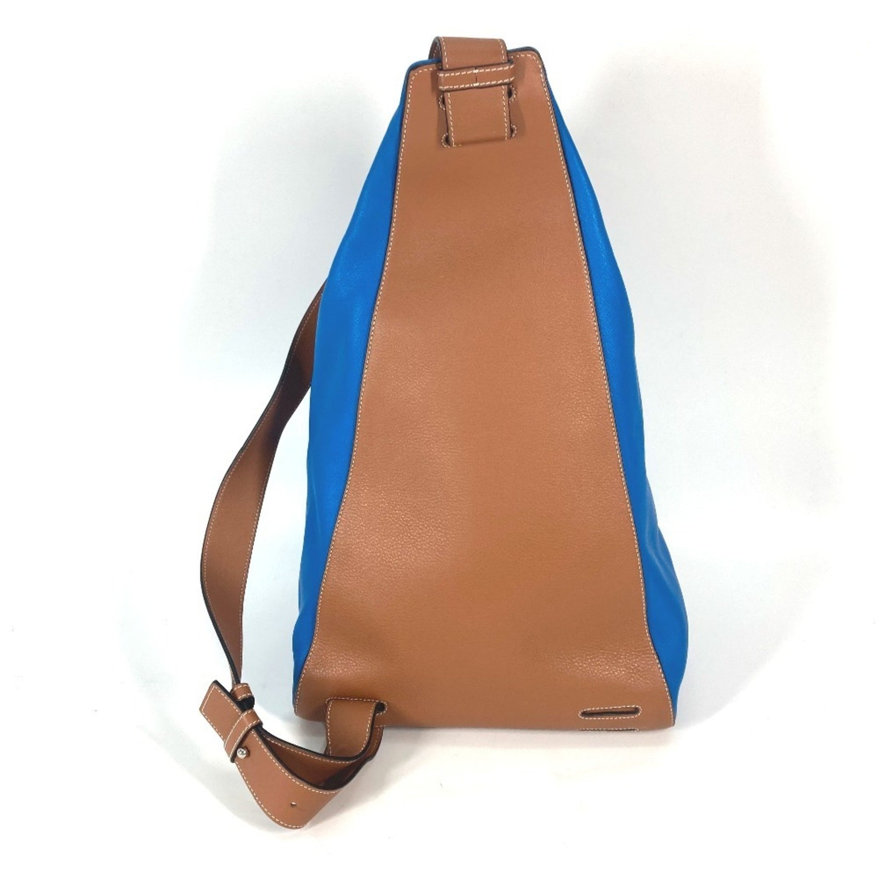 LOEWE Anton Two-Tone Cross Shoulder Bag in Leather, Blue