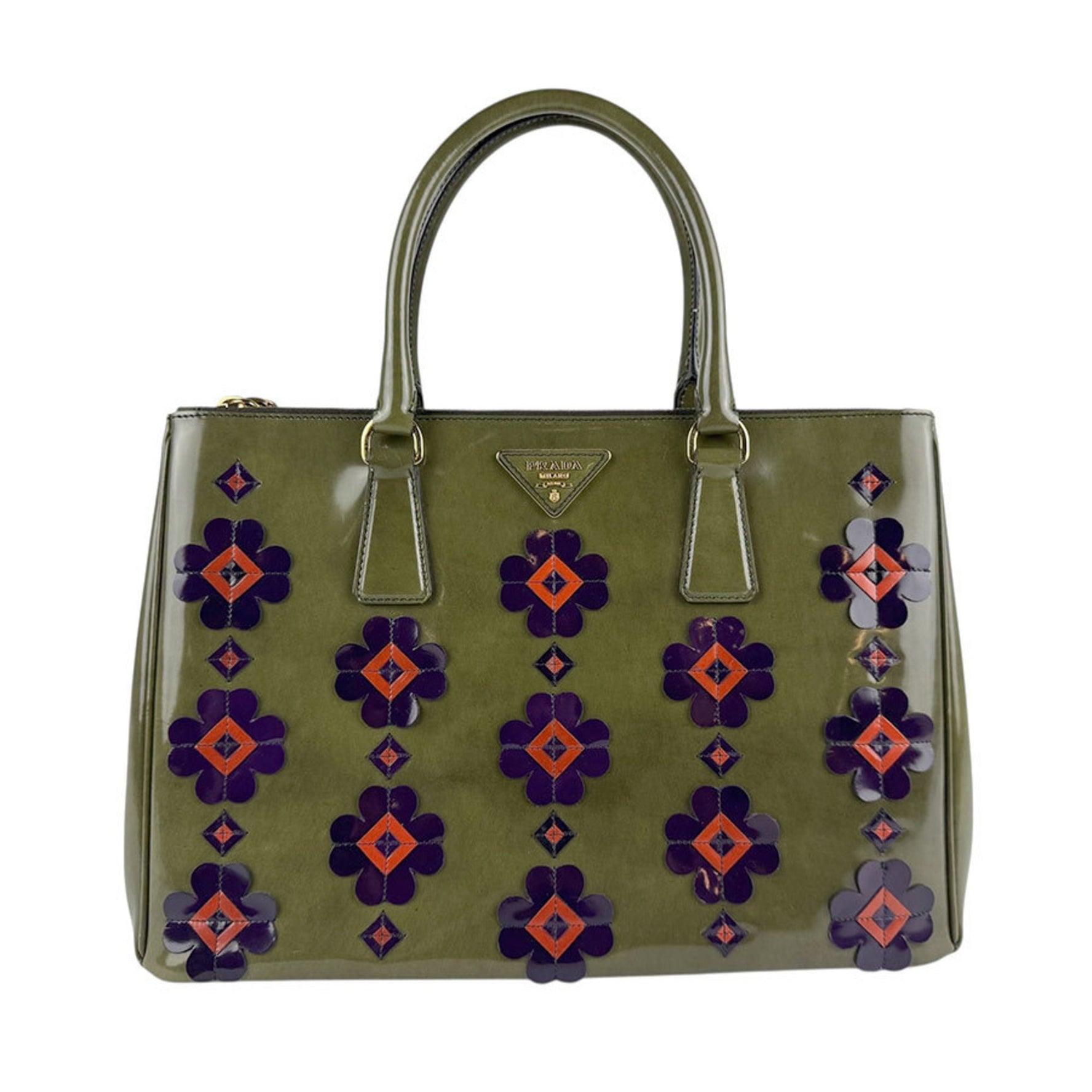 Prada Galleria Patent Leather Khaki Handbag Shoulder Bag for Women, B2274F z6500