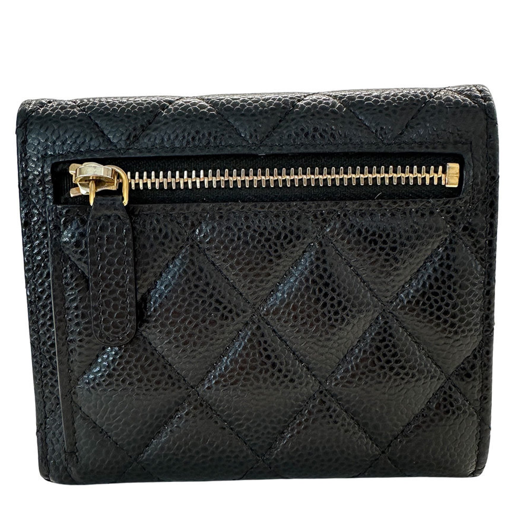 CHANEL Matelasse Bifold Wallet in Caviar with Gold Hardware