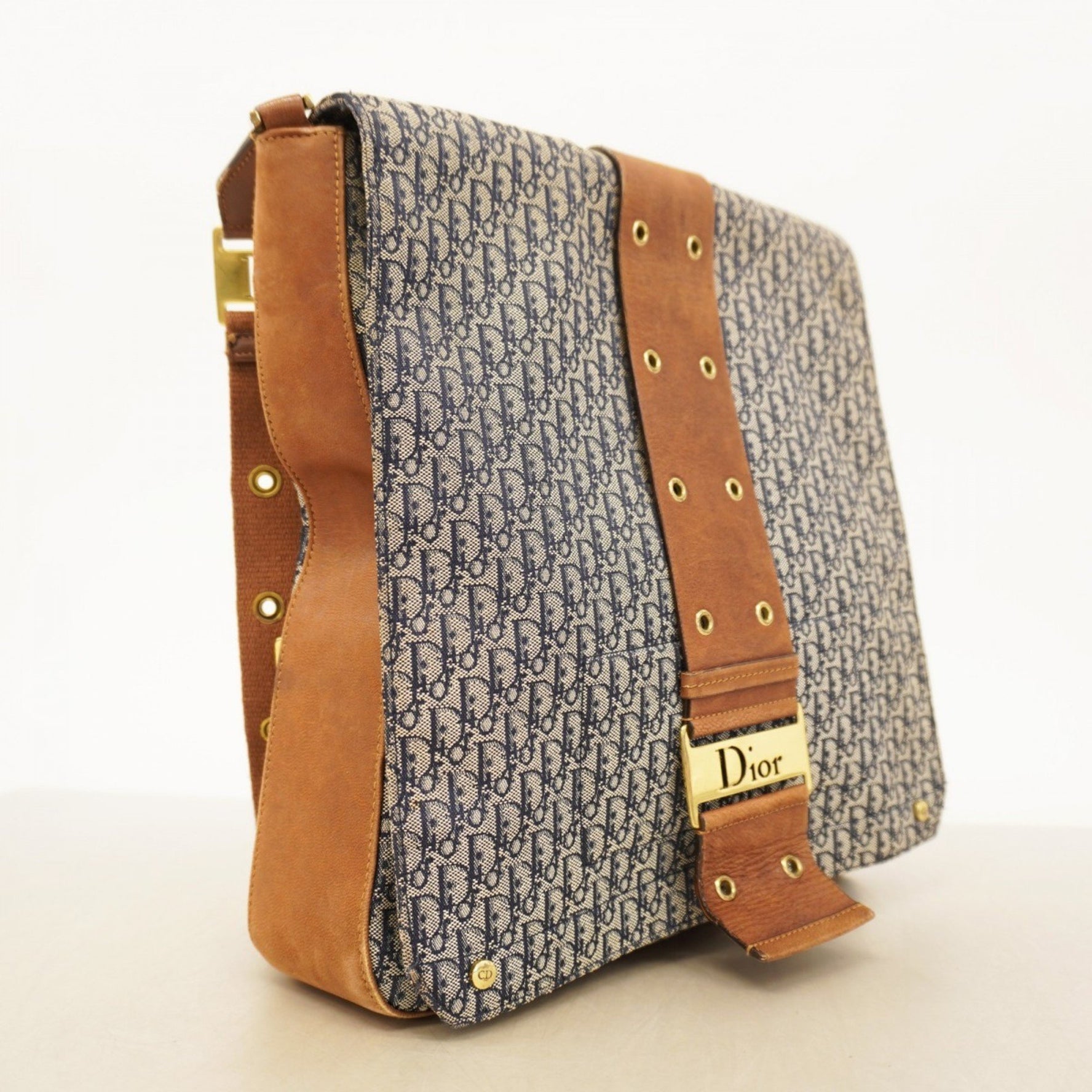 Christian Dior Trotter Street Chic Canvas Shoulder Bag in Navy and Brown