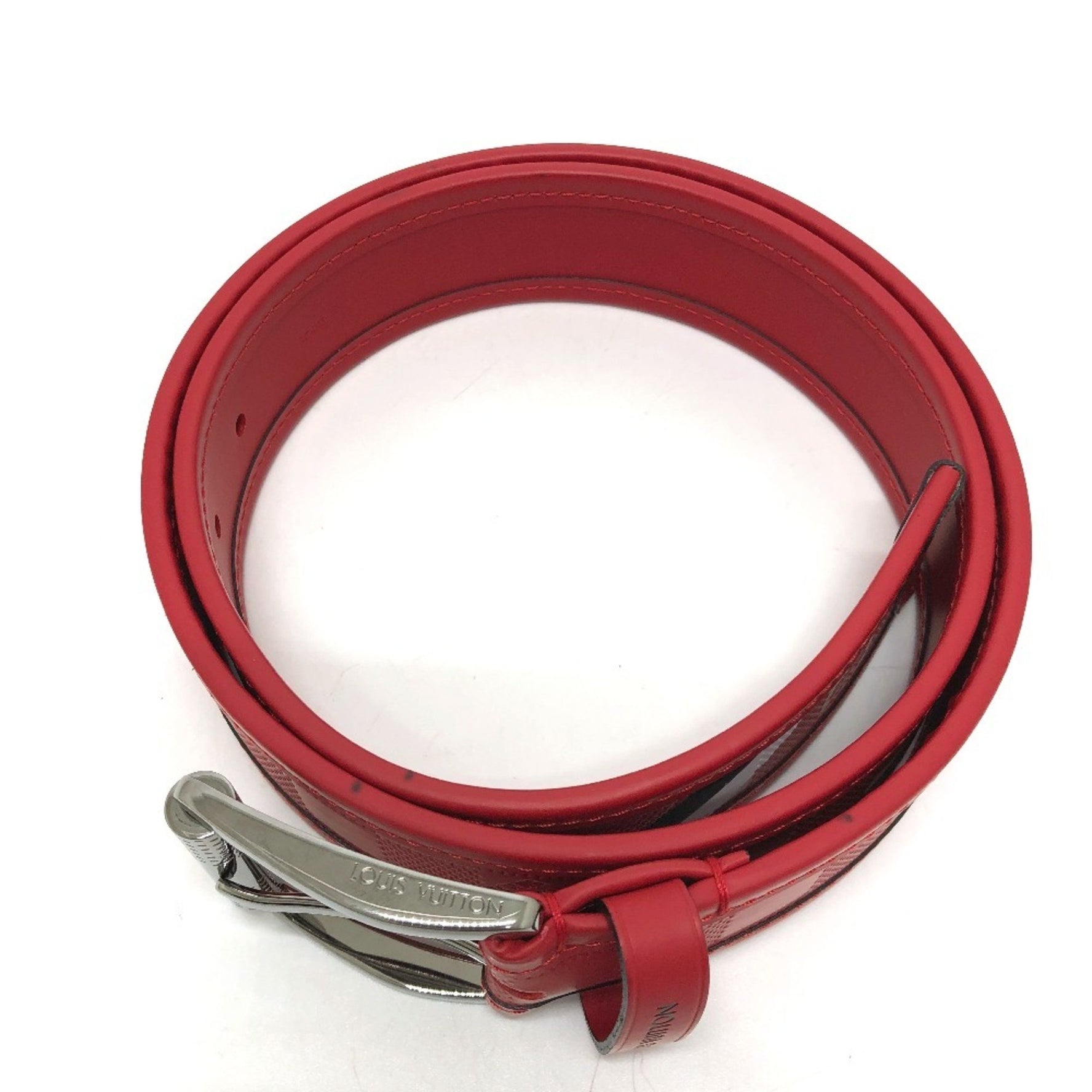 LOUIS VUITTON M9122 Damier Infini Santur Stamp Belt in Leather, Women's, Red