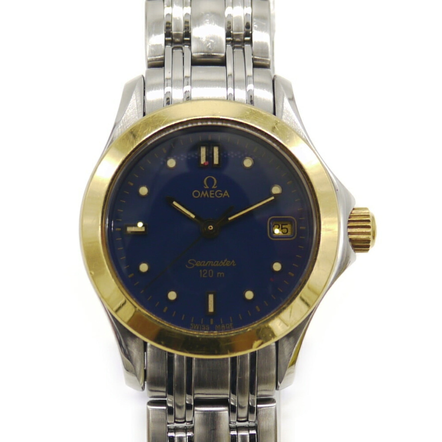 OMEGA Seamaster 120 Women's Quartz Watch, 18K Gold Two-tone with Blue Dial, 196.1501