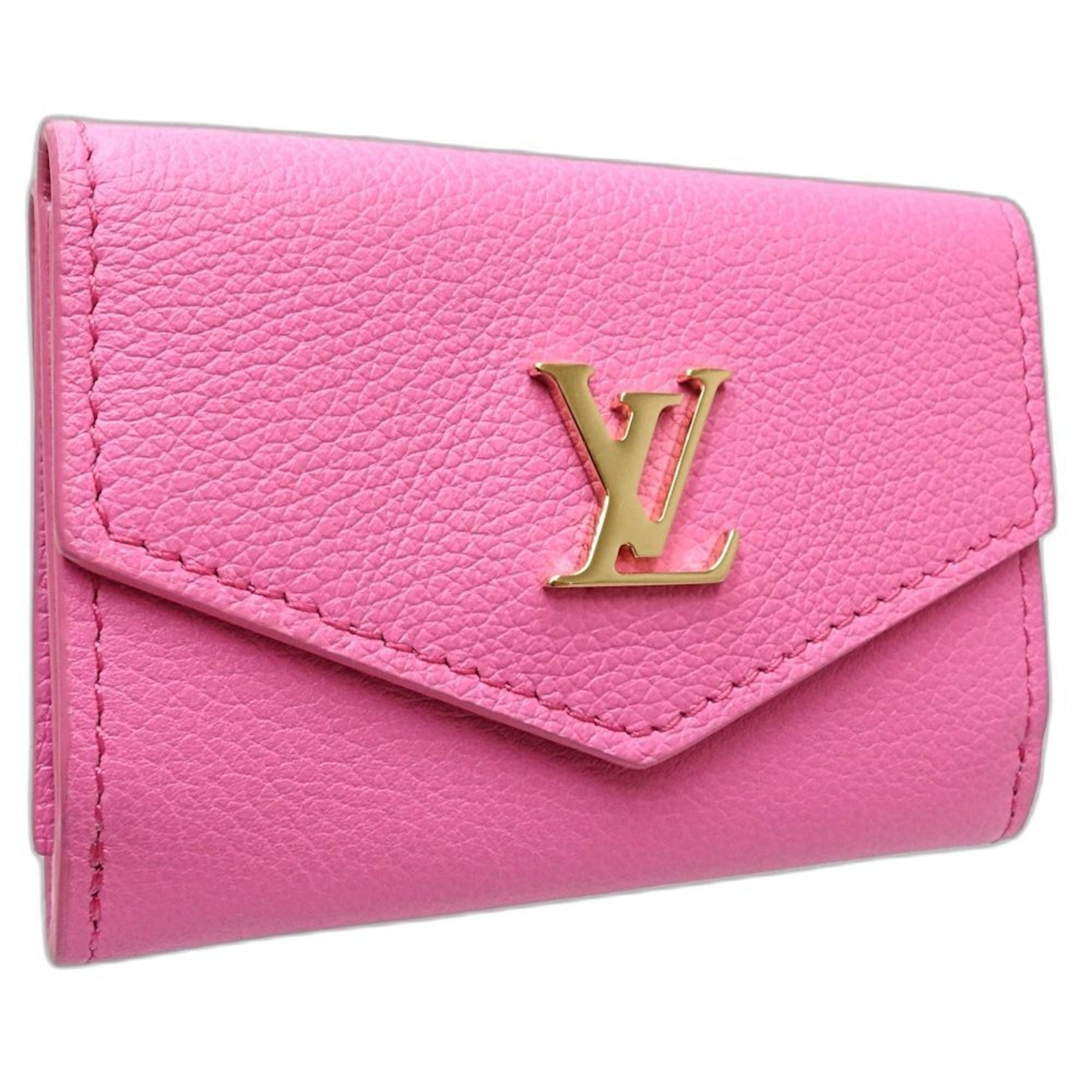 LOUIS VUITTON Louis Vuitton Tri-fold Wallet Portefeuille Rock Mini in Taurillon Leather with Rose Lollipop Design