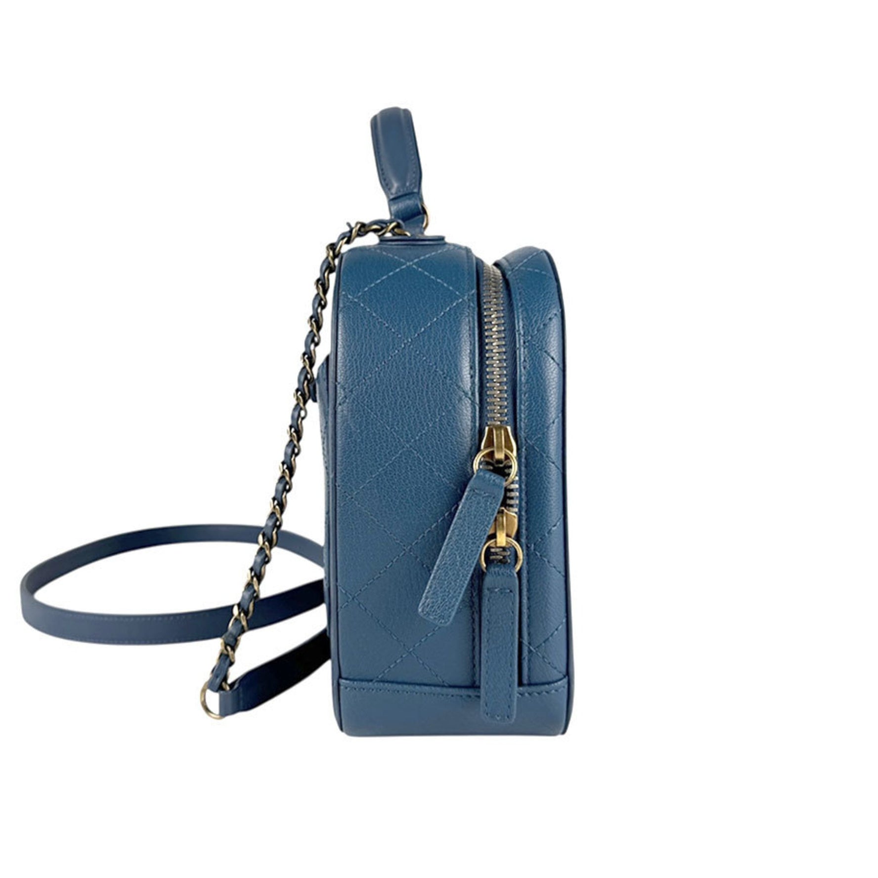 CHANEL Handbag Shoulder Bag Leather Metal Dark Blue