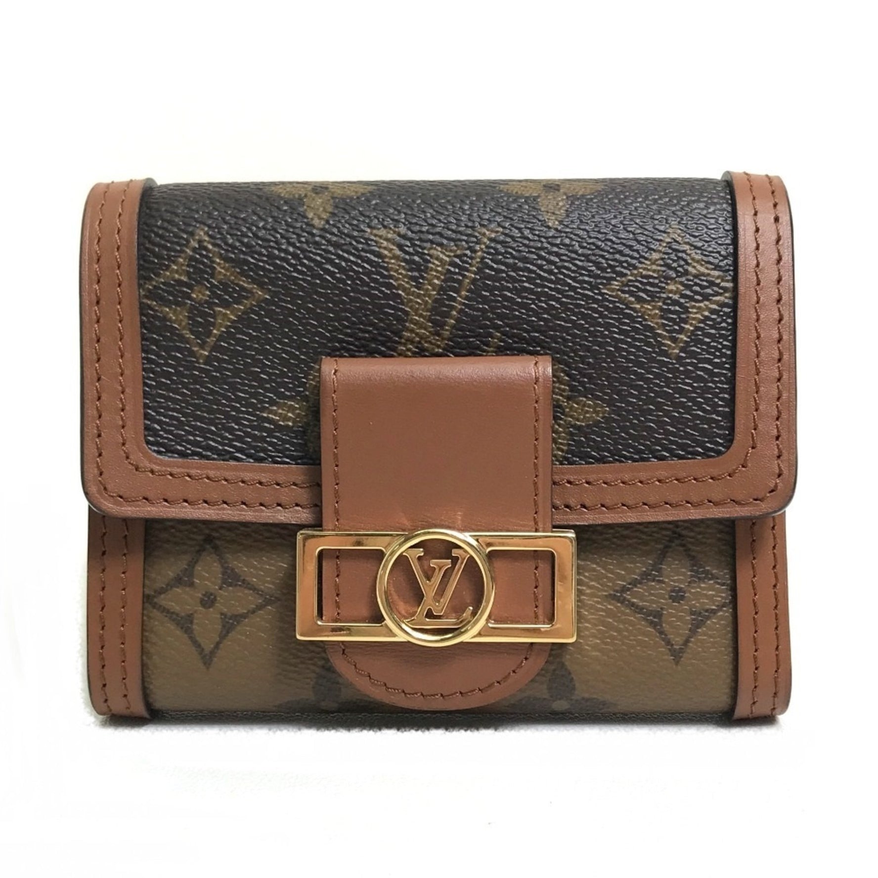 Louis Vuitton Monogram Reverse Portefeuille Dauphine Compact Trifold Wallet in Canvas, Brown