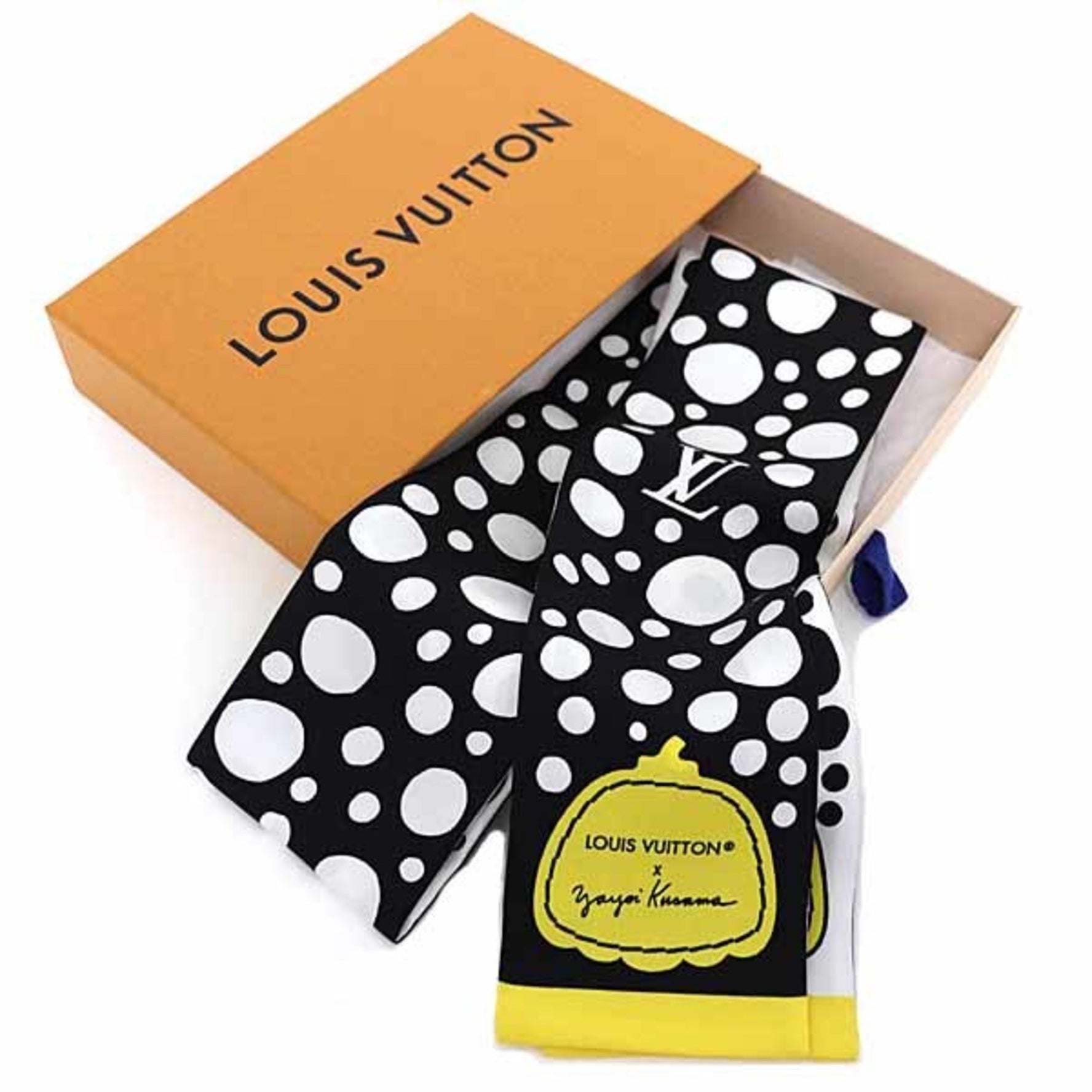 Louis Vuitton Yayoi Kusama LV×YK Bandeau Dot Scarf Muffler Black White Yellow Unused