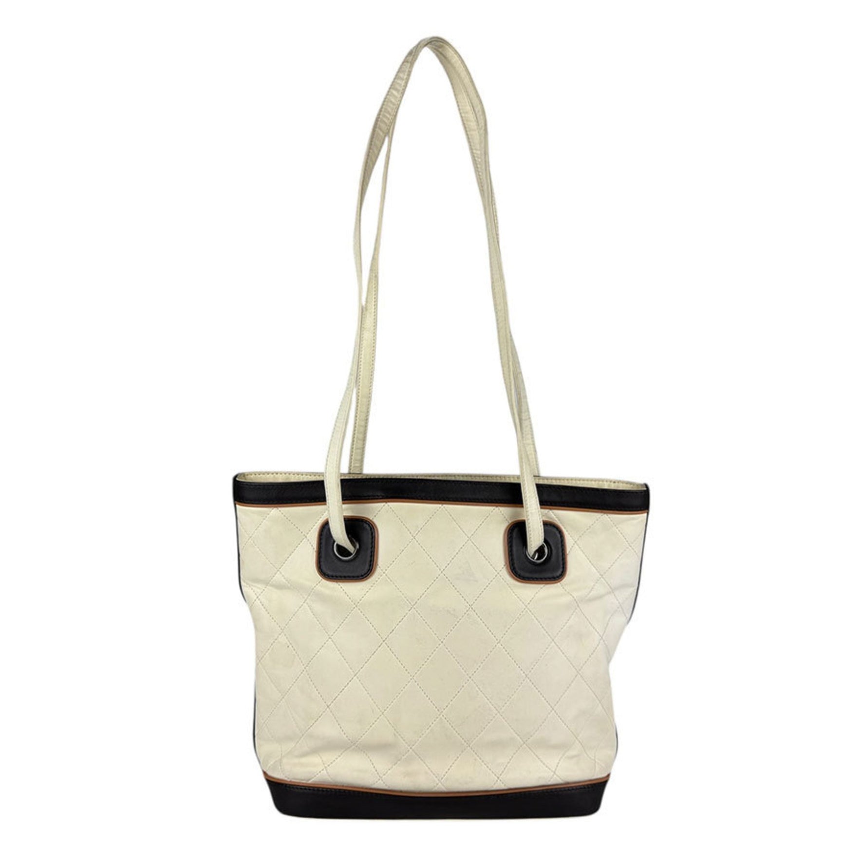 CHANEL Shoulder Bag Leather Ivory x Brown Women's z5293