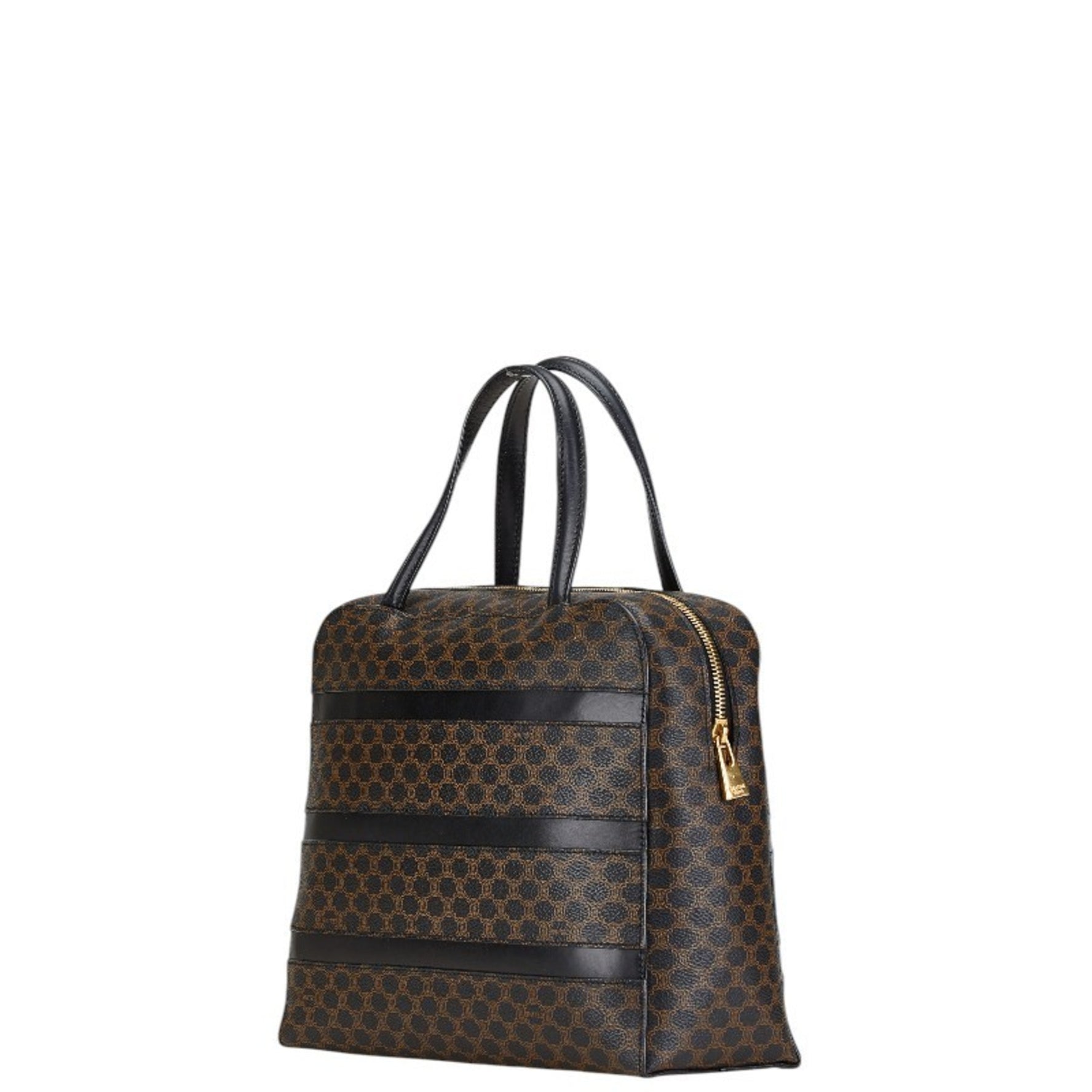 Celine Macadam Handbag Black Brown PVC Leather