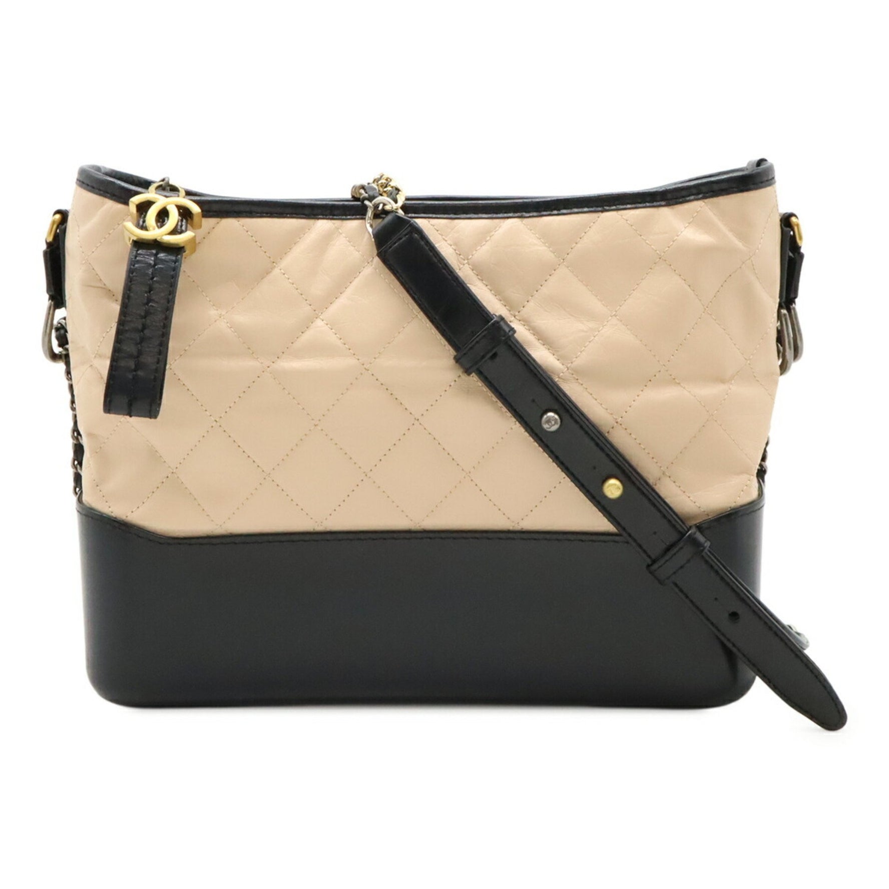 CHANEL Gabrielle de Matelasse Large Hobo Chain Shoulder Bag in Two-Tone Calfskin Pink Beige