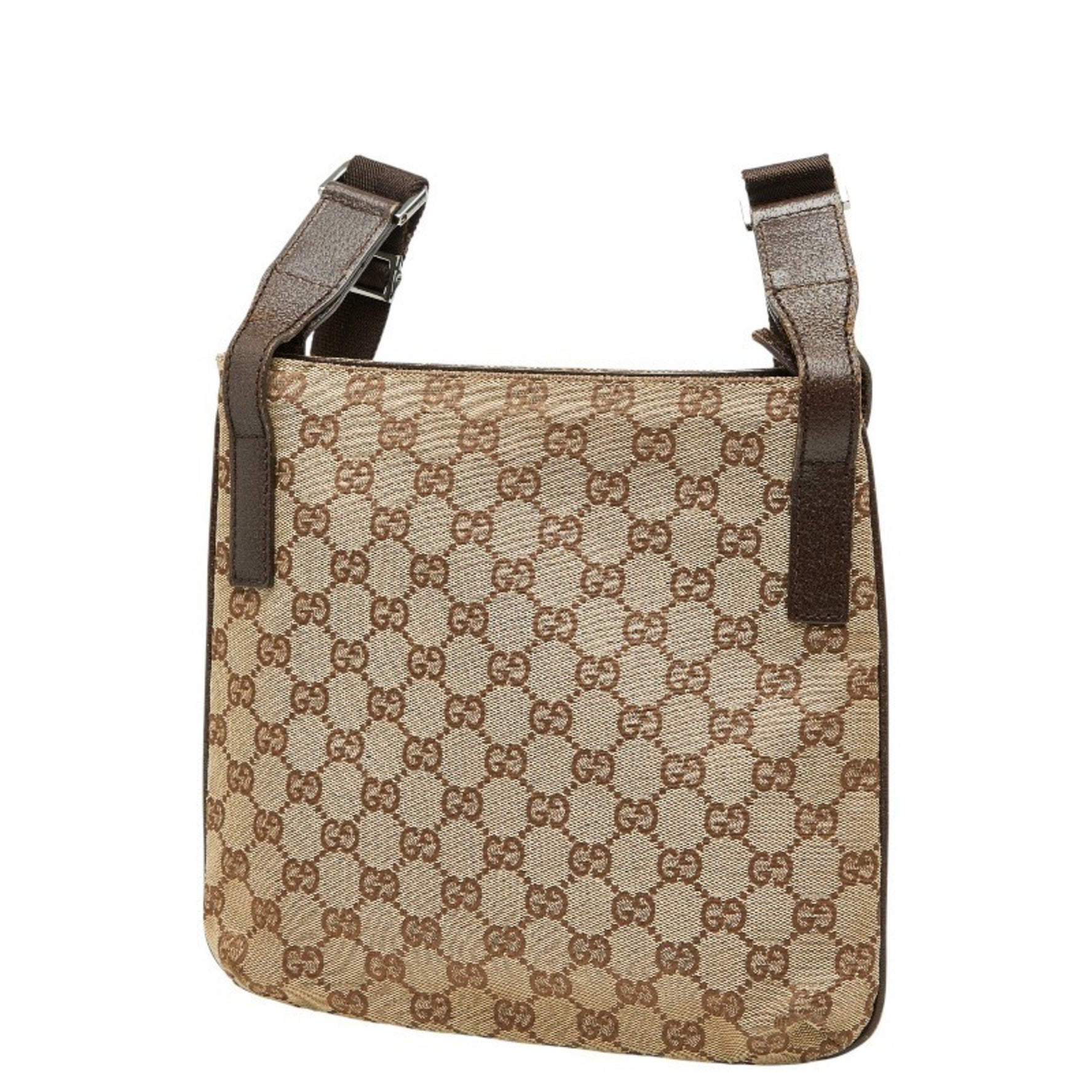 Gucci GG Canvas Crossbody Shoulder Bag Beige Brown Leather