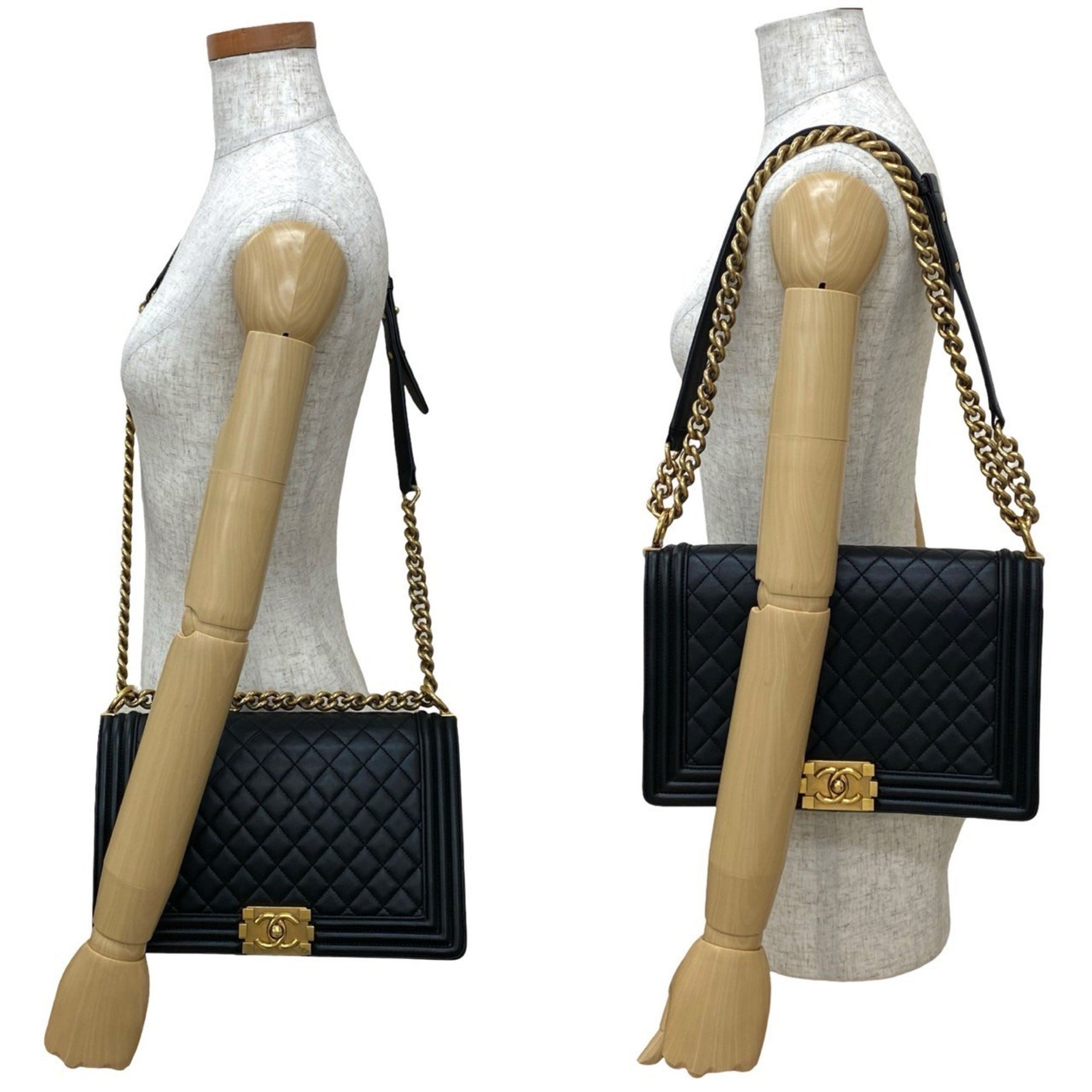 CHANEL Boy Coco Mark Lambskin Chain Shoulder Bag Pochette