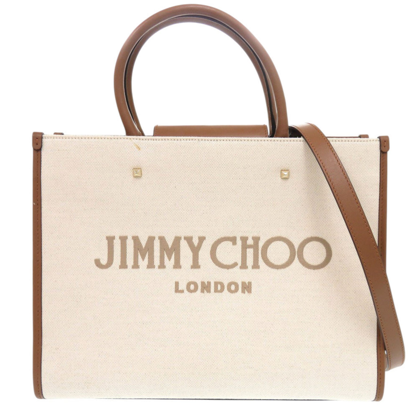 Jimmy Choo Varenne Avenue Canvas and Leather Shoulder Bag in Natural Beige (0679)
