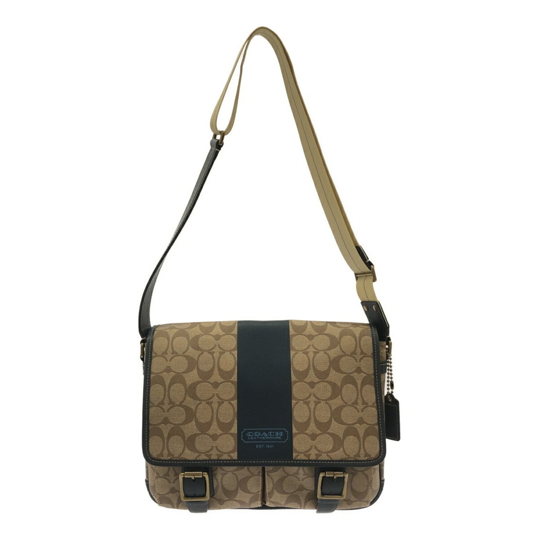 COACH Heritage Stripe Shoulder Bag Navy Signature Men's Mikunigaoka Store