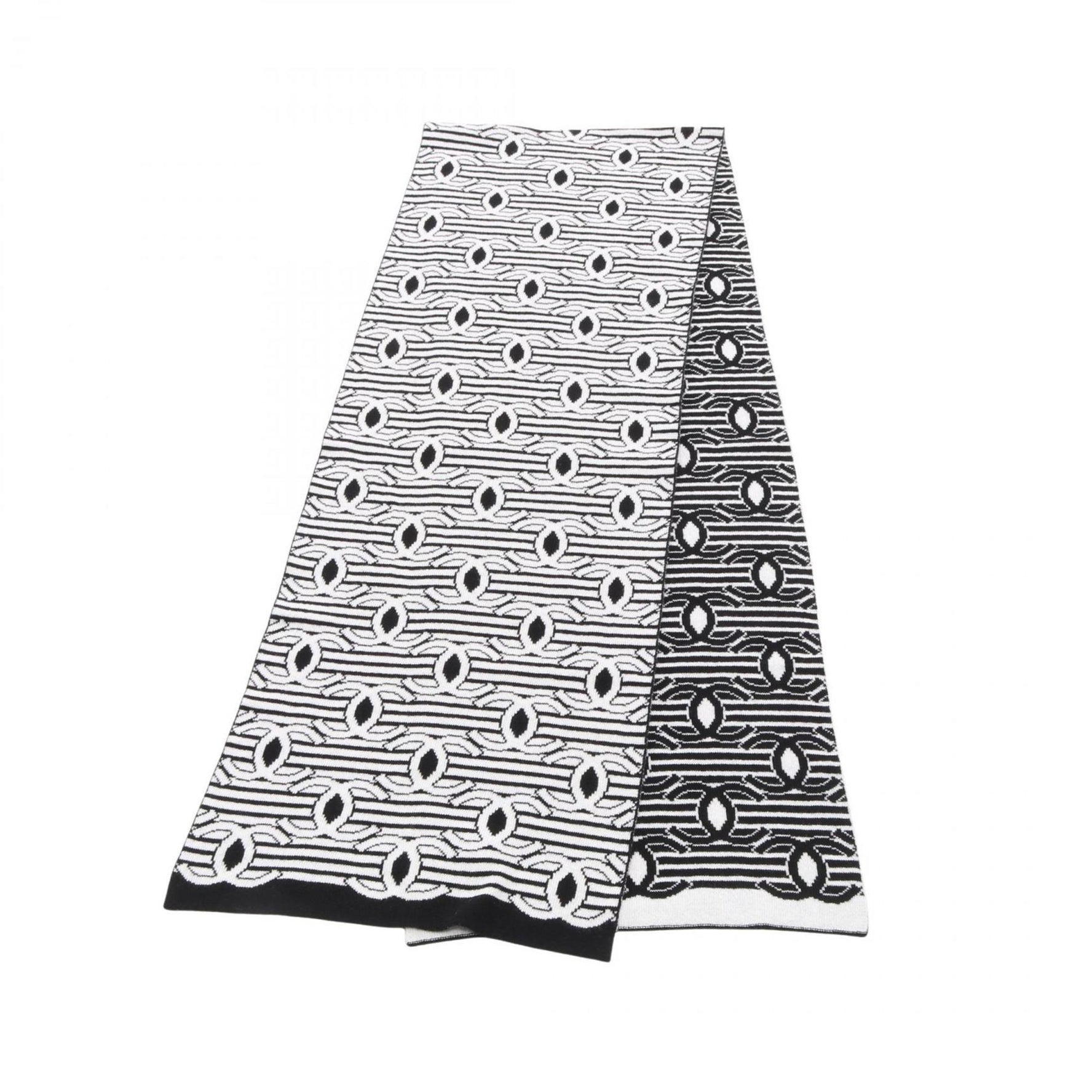CHANEL Coco Mark Scarf Clothing Cashmere Cotton Black White