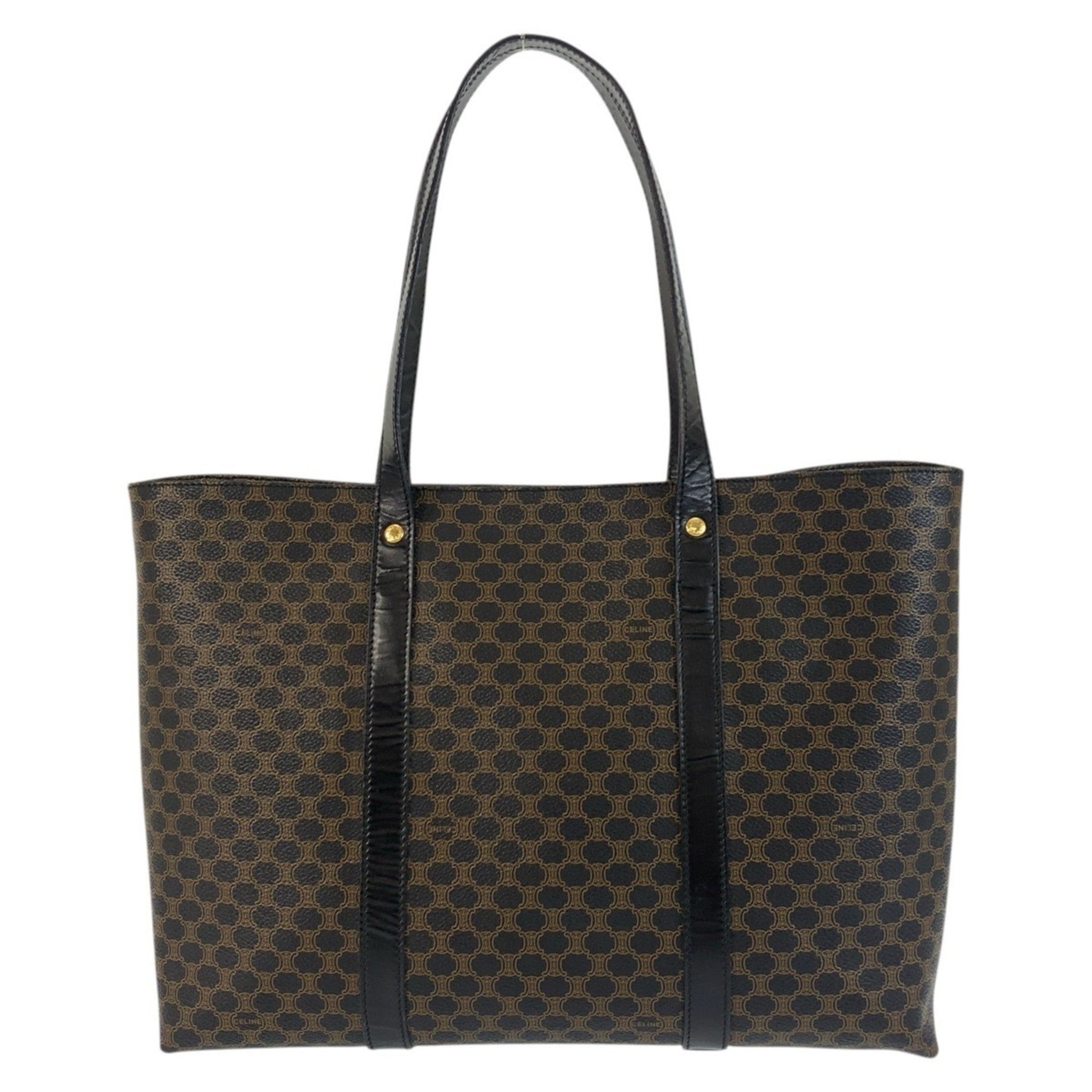 CELINE Vintage Macadam Brown Black Gold Hardware 1 Tote Bag Shoulder