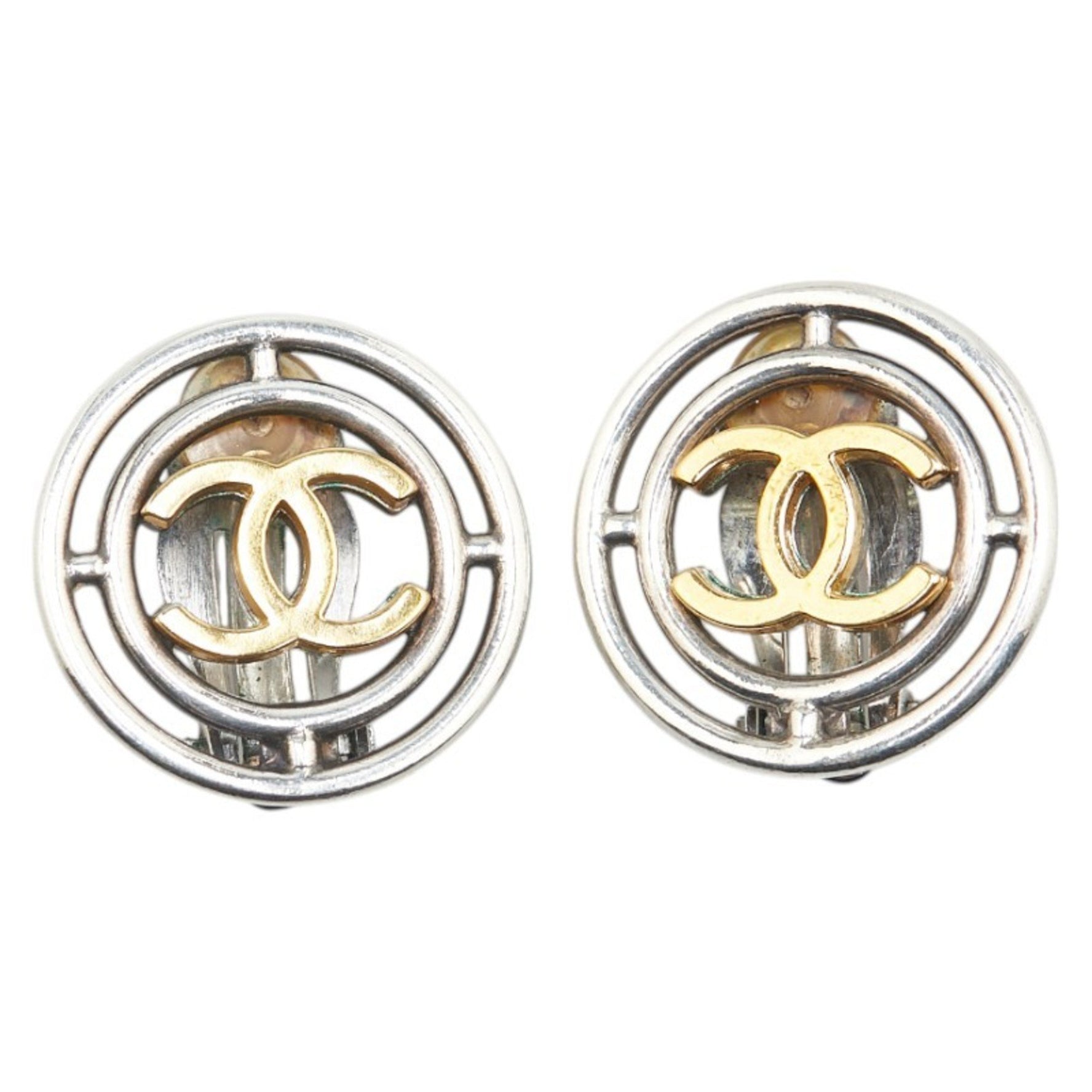Chanel Coco Mark Round Earrings in Gold and Silver Metal Plated