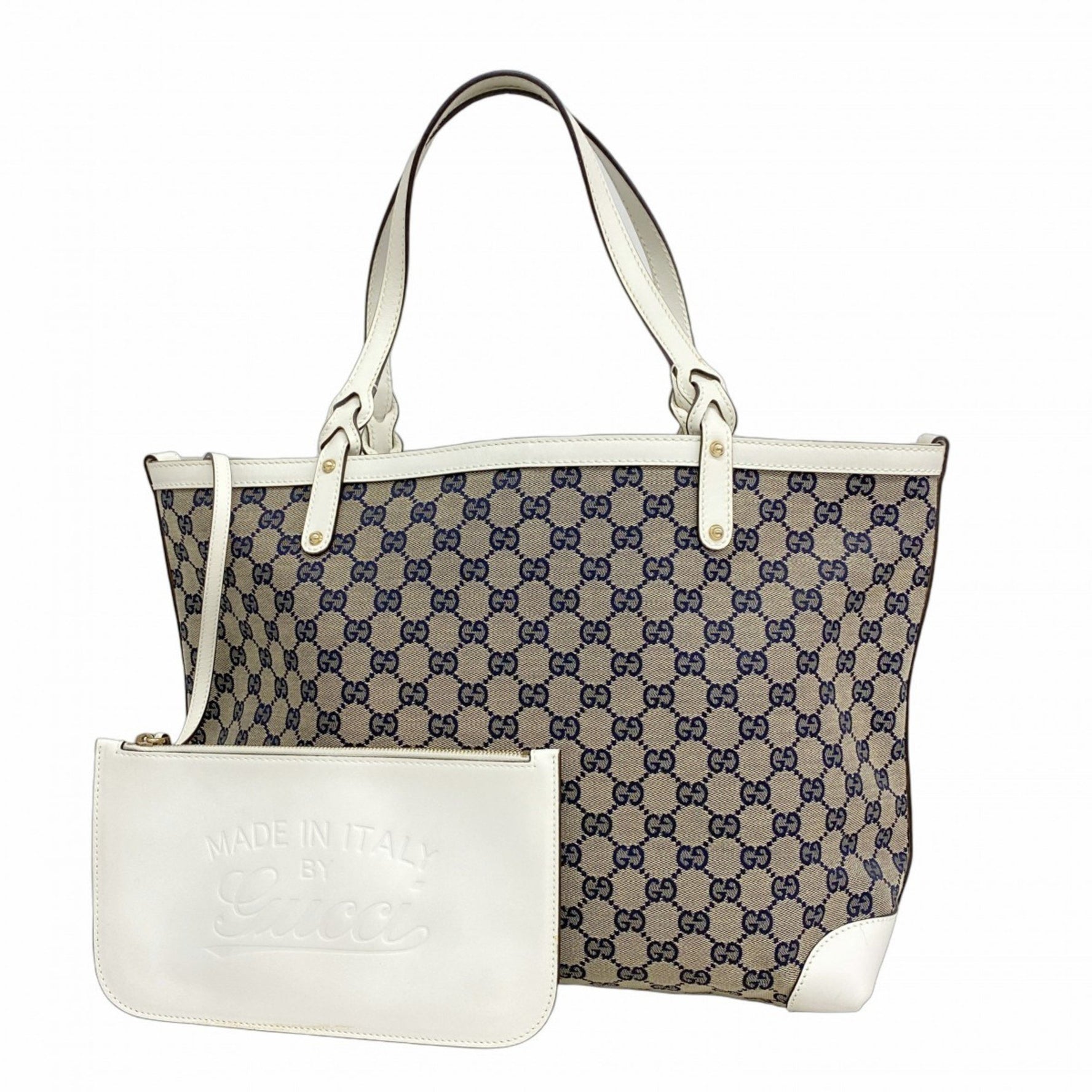 Gucci GG Canvas Tote Bag Beige Navy White Champagne