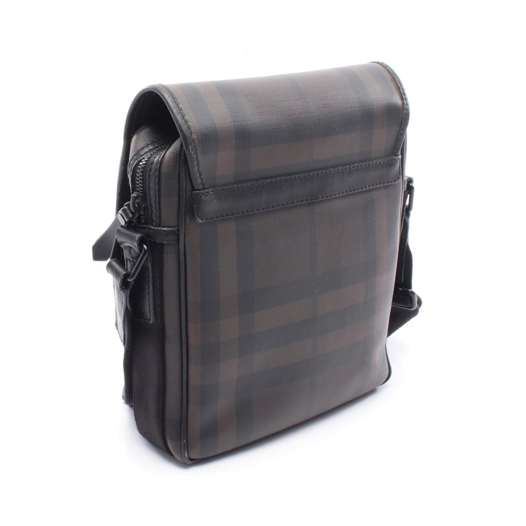 Burberry Check Shoulder Bag, PVC-Coated Canvas and Leather, Brown/Black