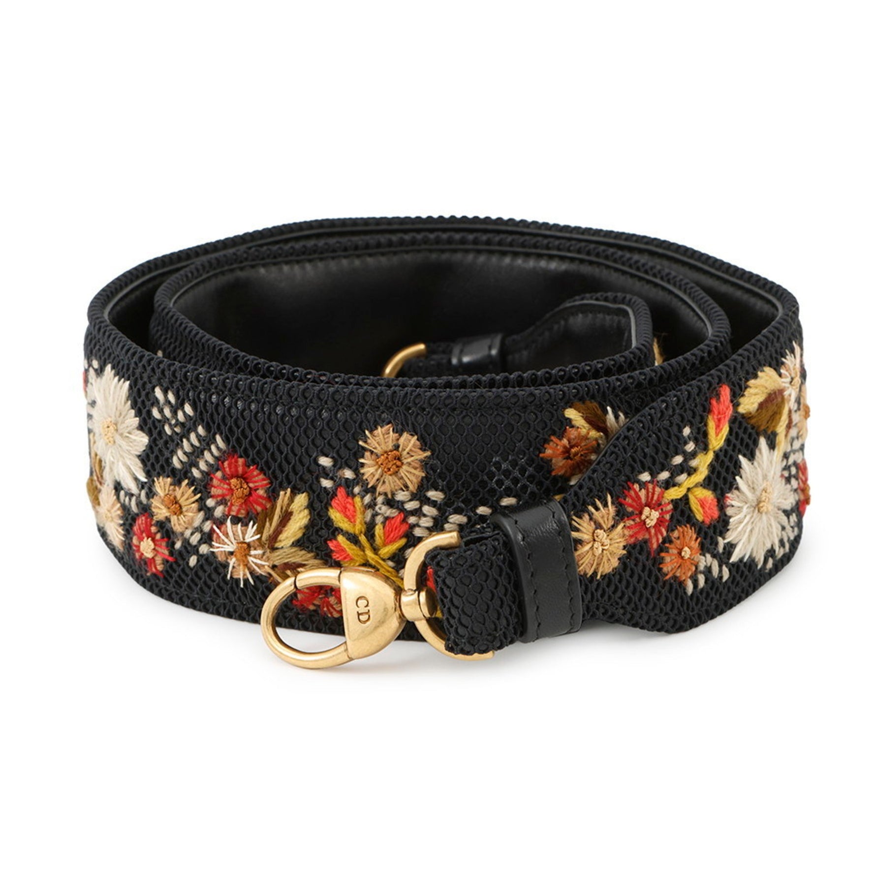 Christian Dior shoulder strap with embroidered flowers, black